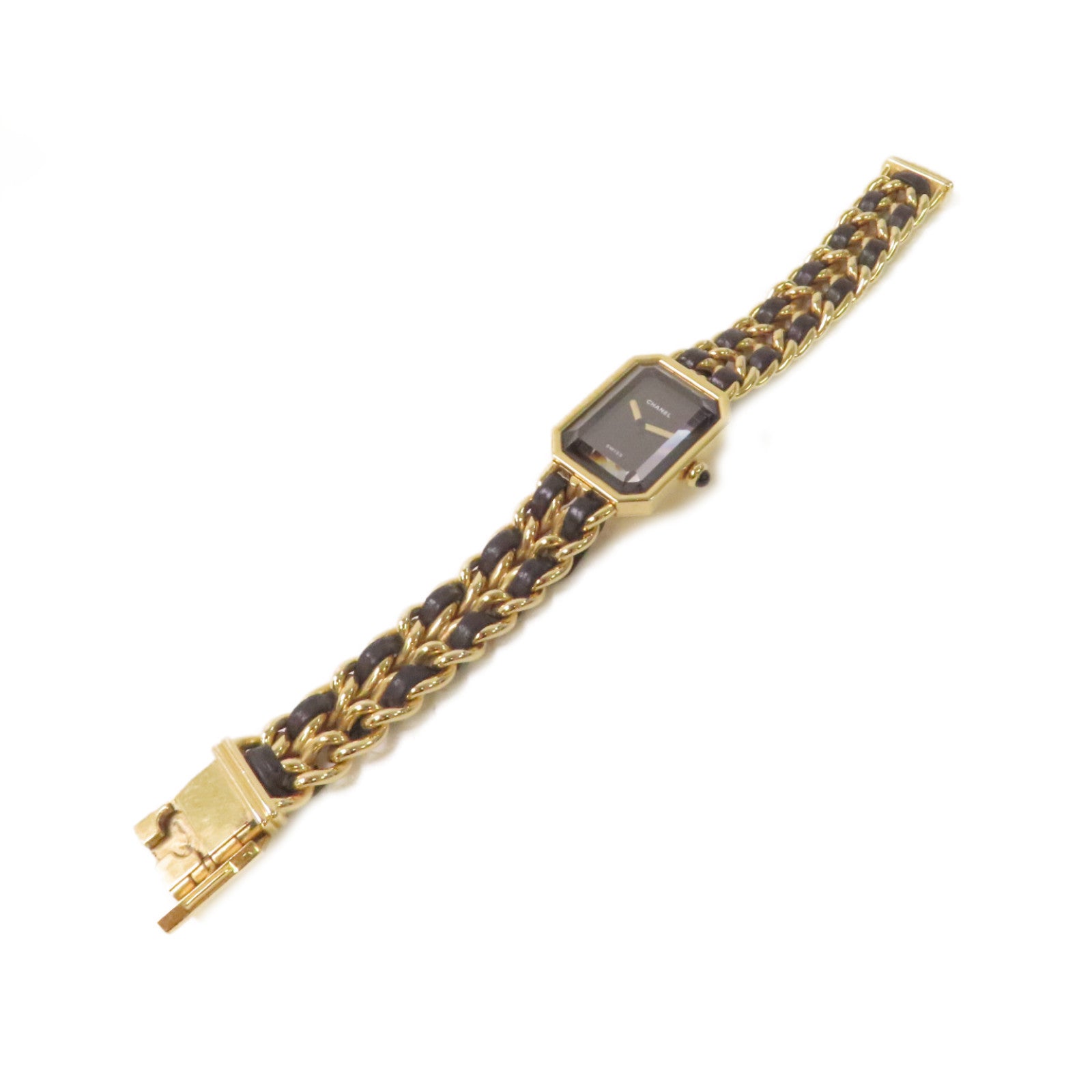 CHANEL Premiere L Watch鍍金/牛皮皮革石英機芯手錶黑色