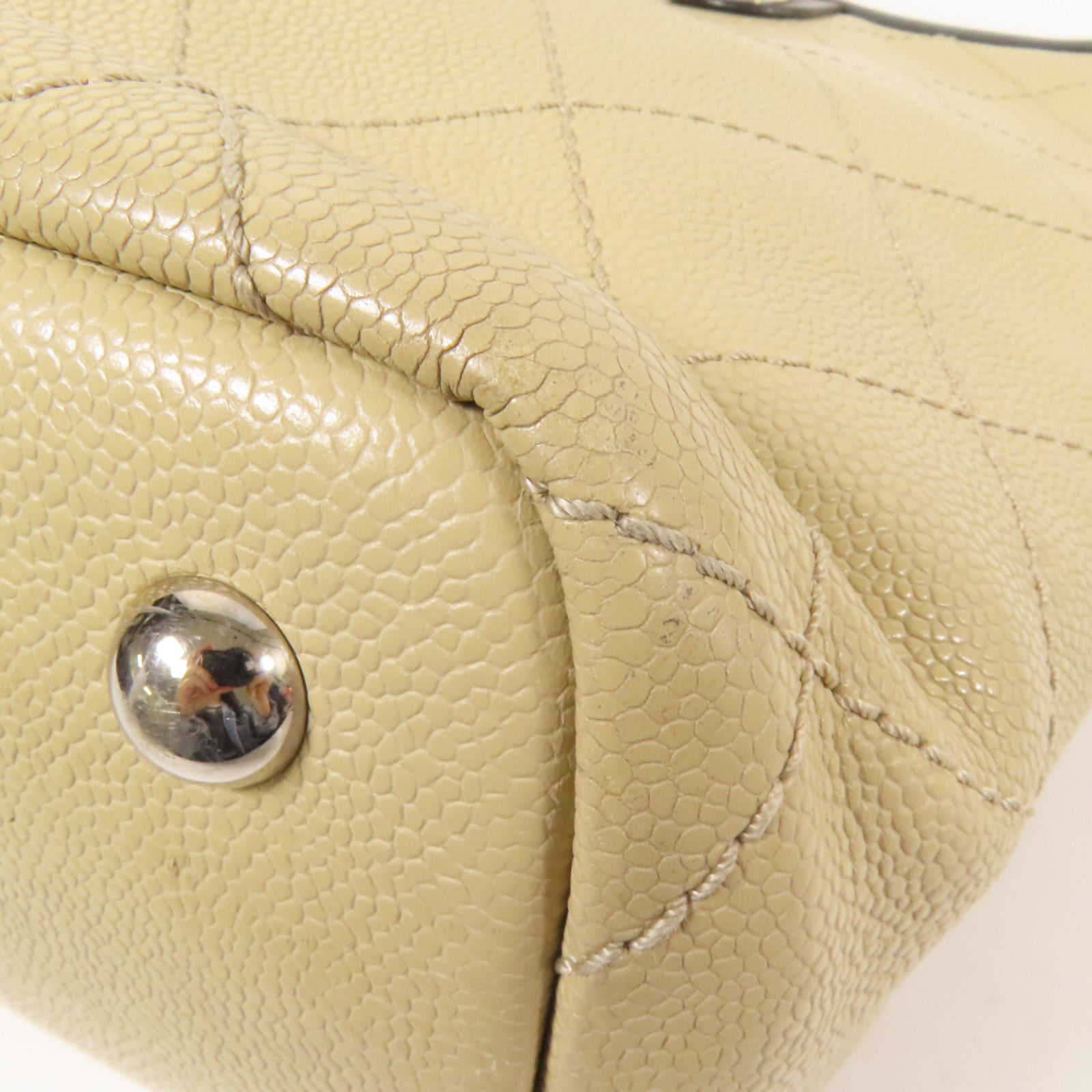 CHANEL 牛皮皮革Tote Bag銀扣肩背袋