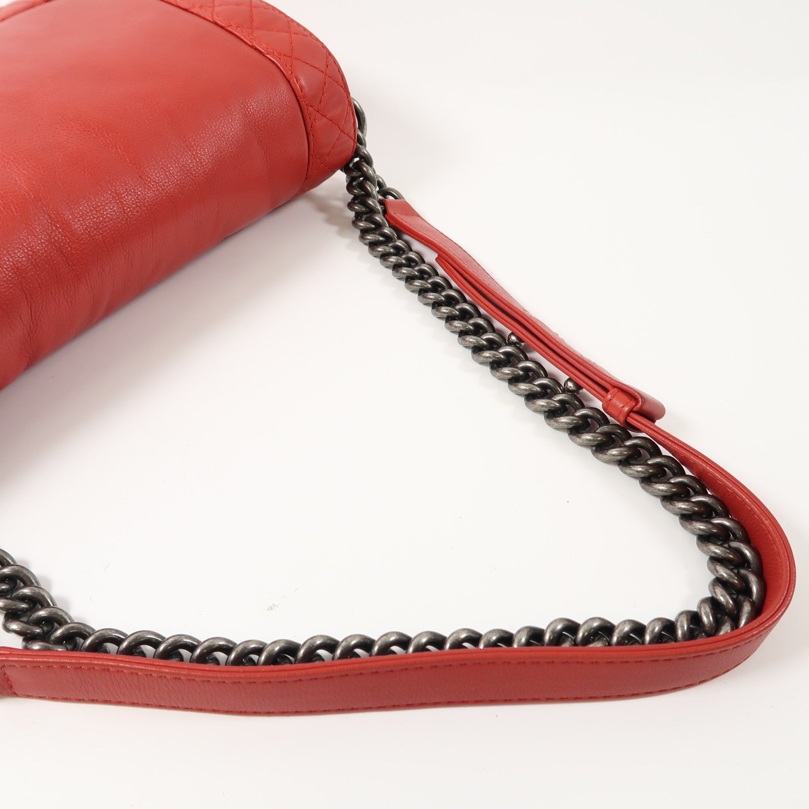 CHANEL 牛皮皮革Chain Shoulder鏈帶肩背袋紅色