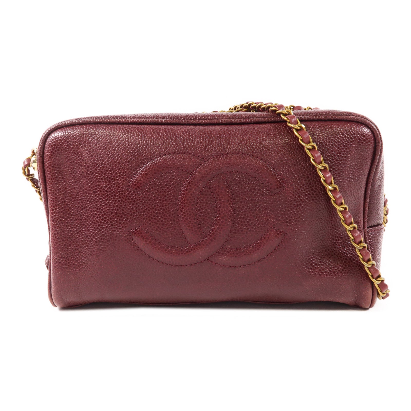 CHANEL 牛皮皮革Chain Shoulder金扣鏈帶肩背袋