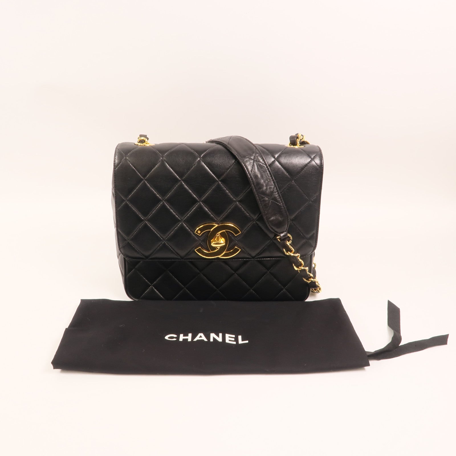 CHANEL 羊皮皮革Vintage Chain Shoulder金扣鏈帶肩背袋