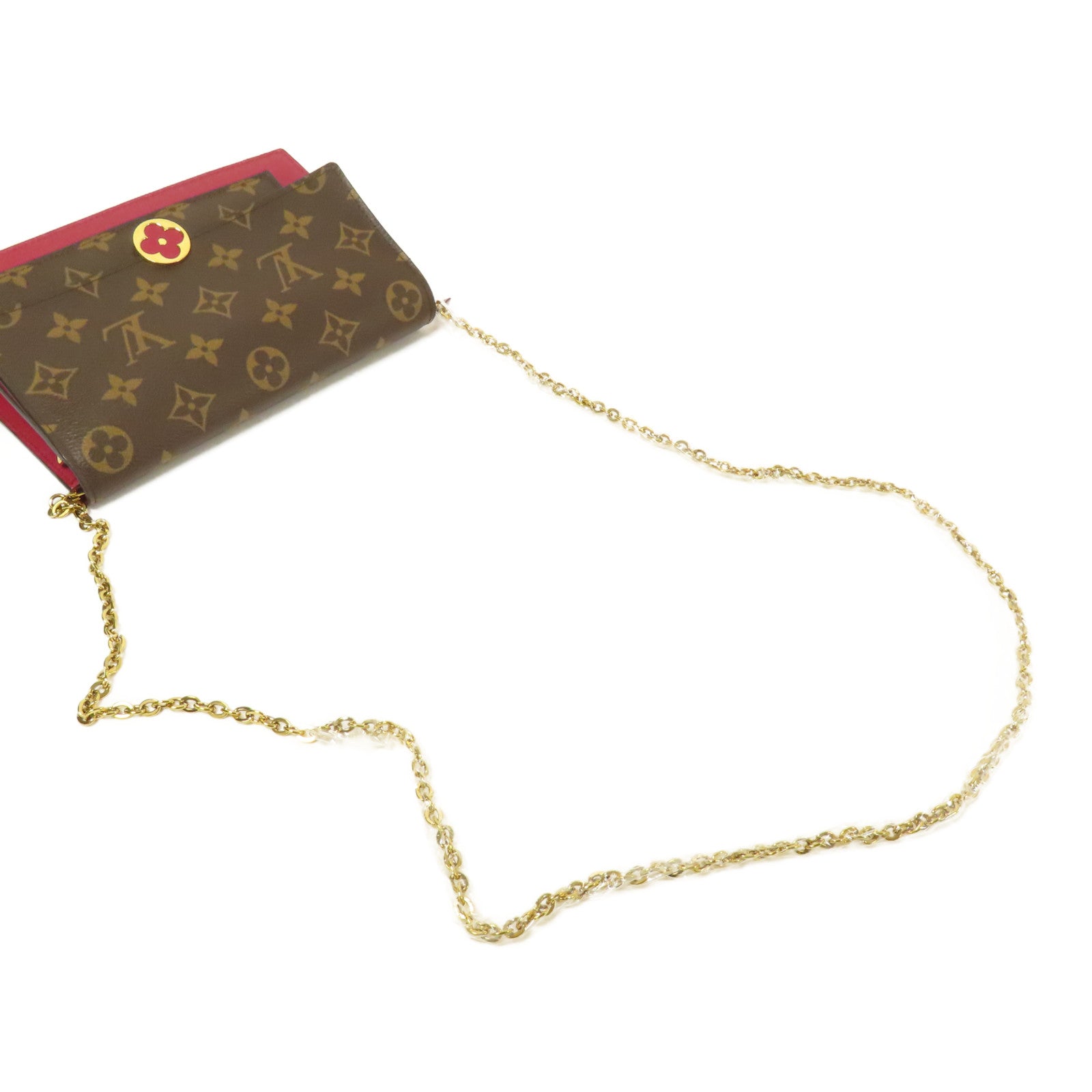 LOUIS VUITTON Monogram Portefeuille Flore金扣鏈帶肩背袋