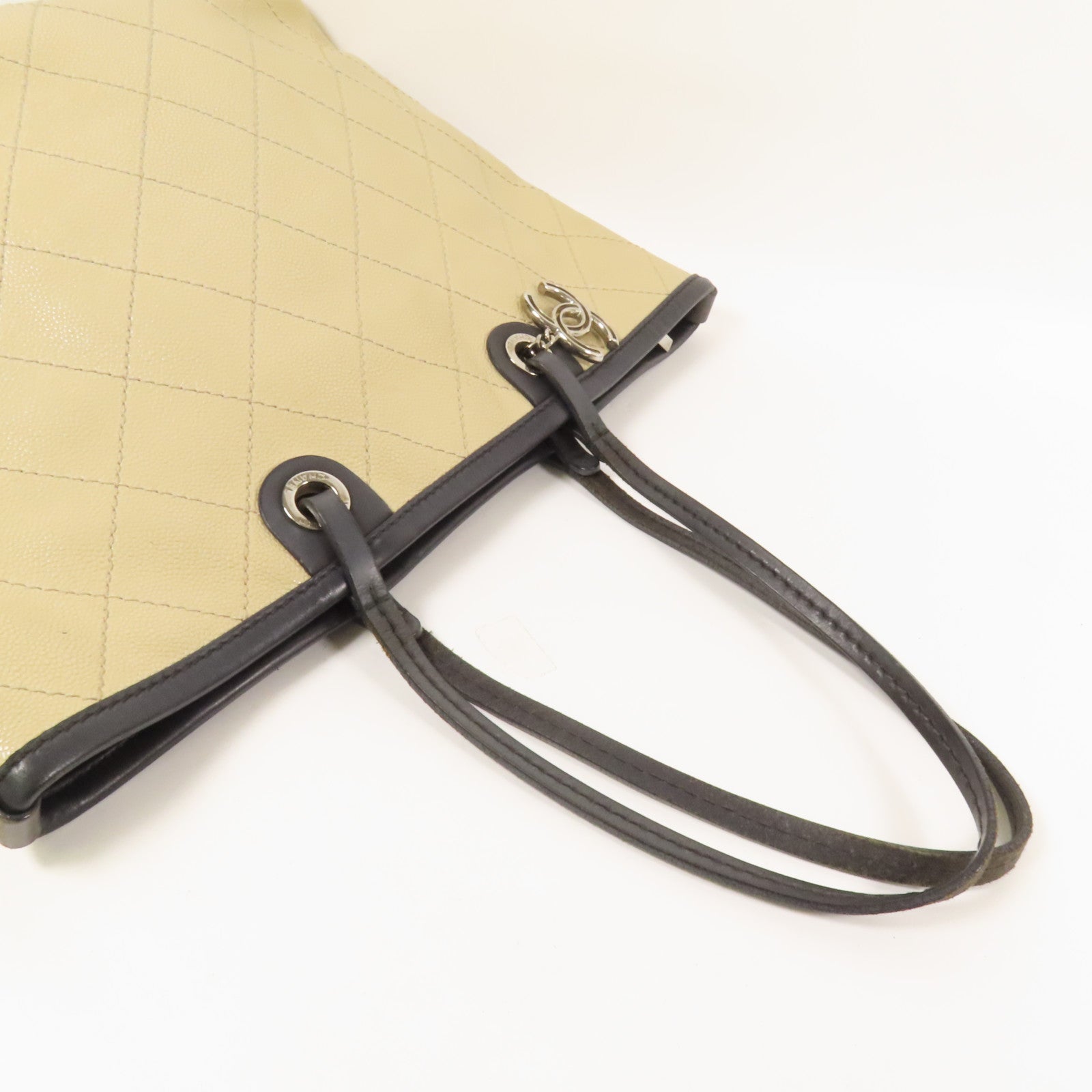 CHANEL 牛皮皮革Tote Bag銀扣肩背袋