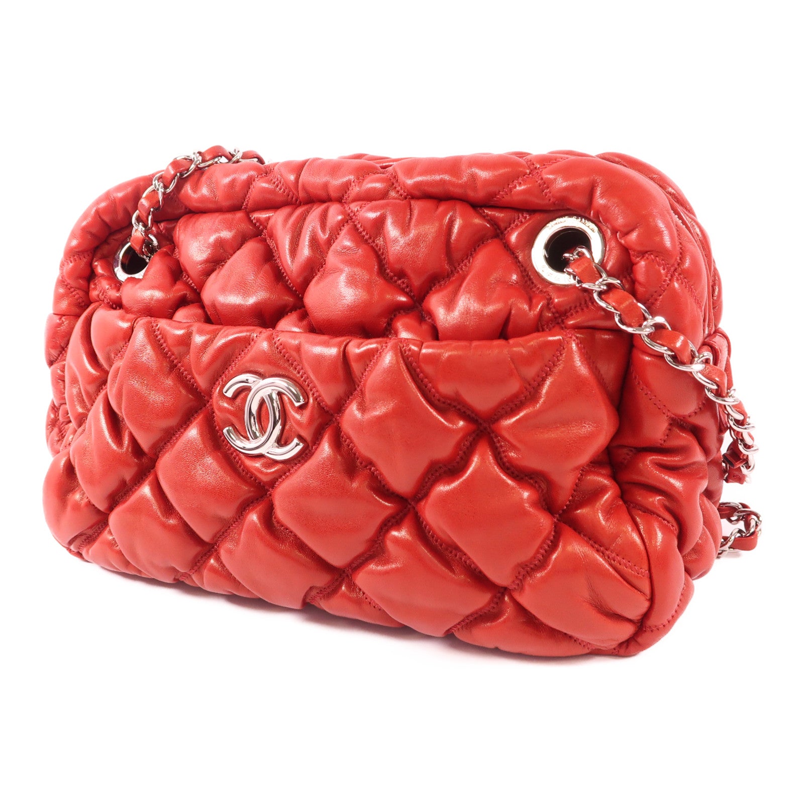 CHANEL 牛皮皮革Shoulder Bag銀扣肩背袋