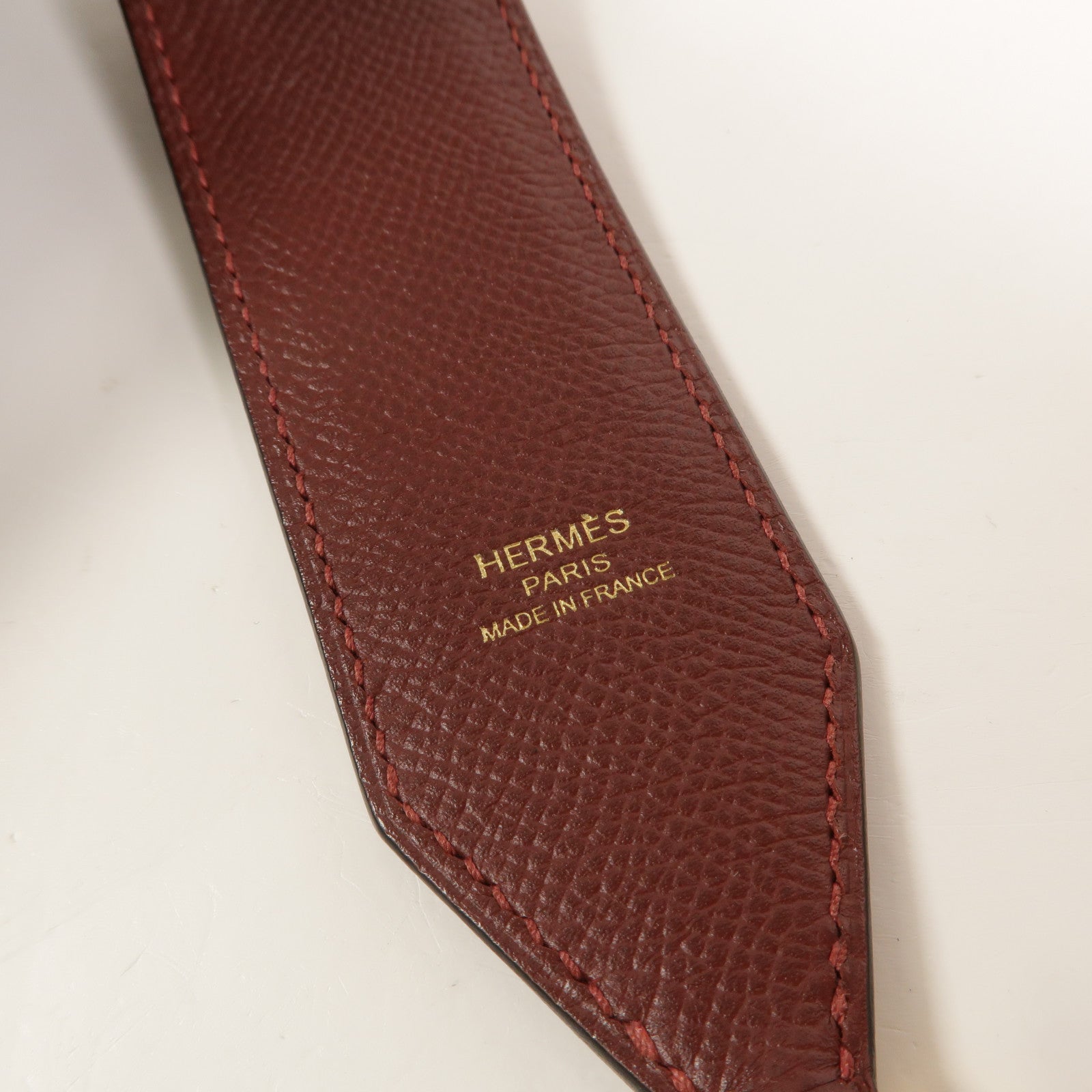 HERMES Epsom皮革Strap 70cm肩背帶Bordeaux/Gold/Craie