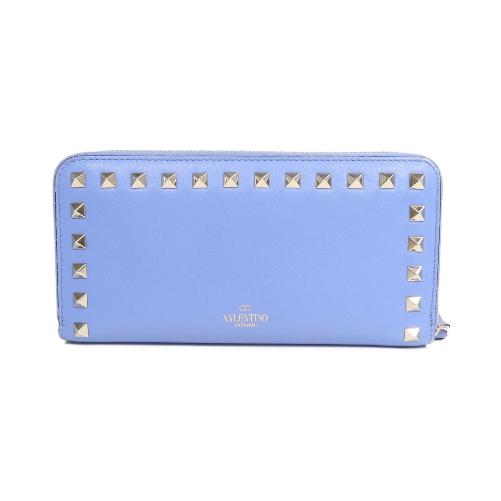 Valentino 牛皮皮革Rockstud Round Long Wallet金扣拉鏈長錢包