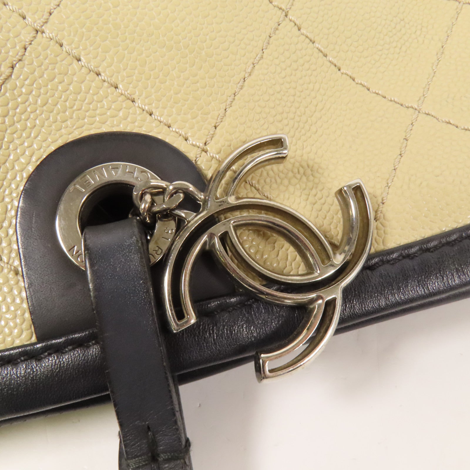 CHANEL 牛皮皮革Tote Bag銀扣肩背袋