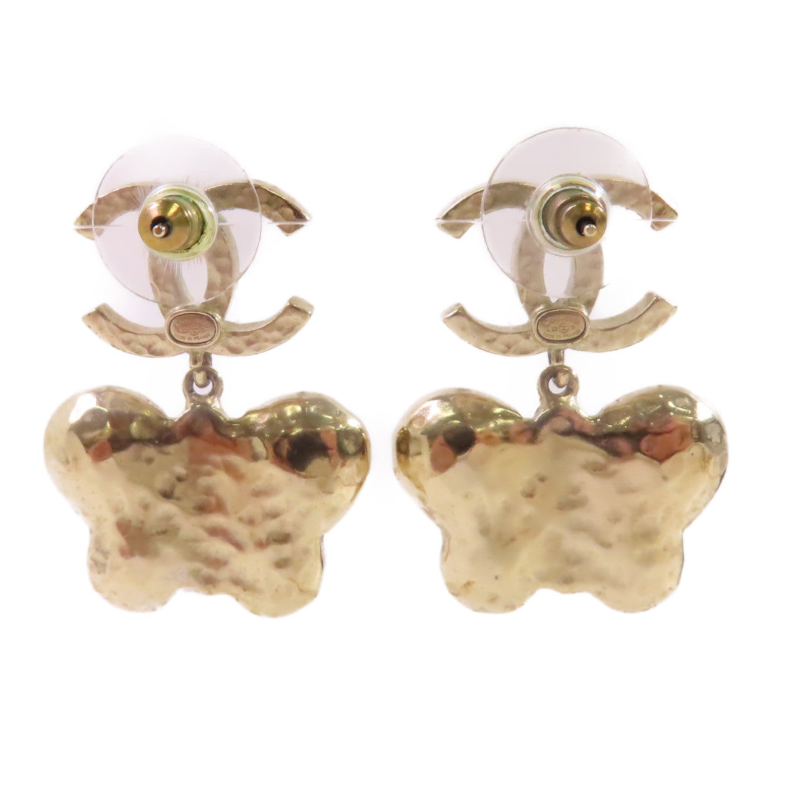 CHANEL 金屬/仿珍珠Earrings金扣耳環/紅色/淺紫色金色