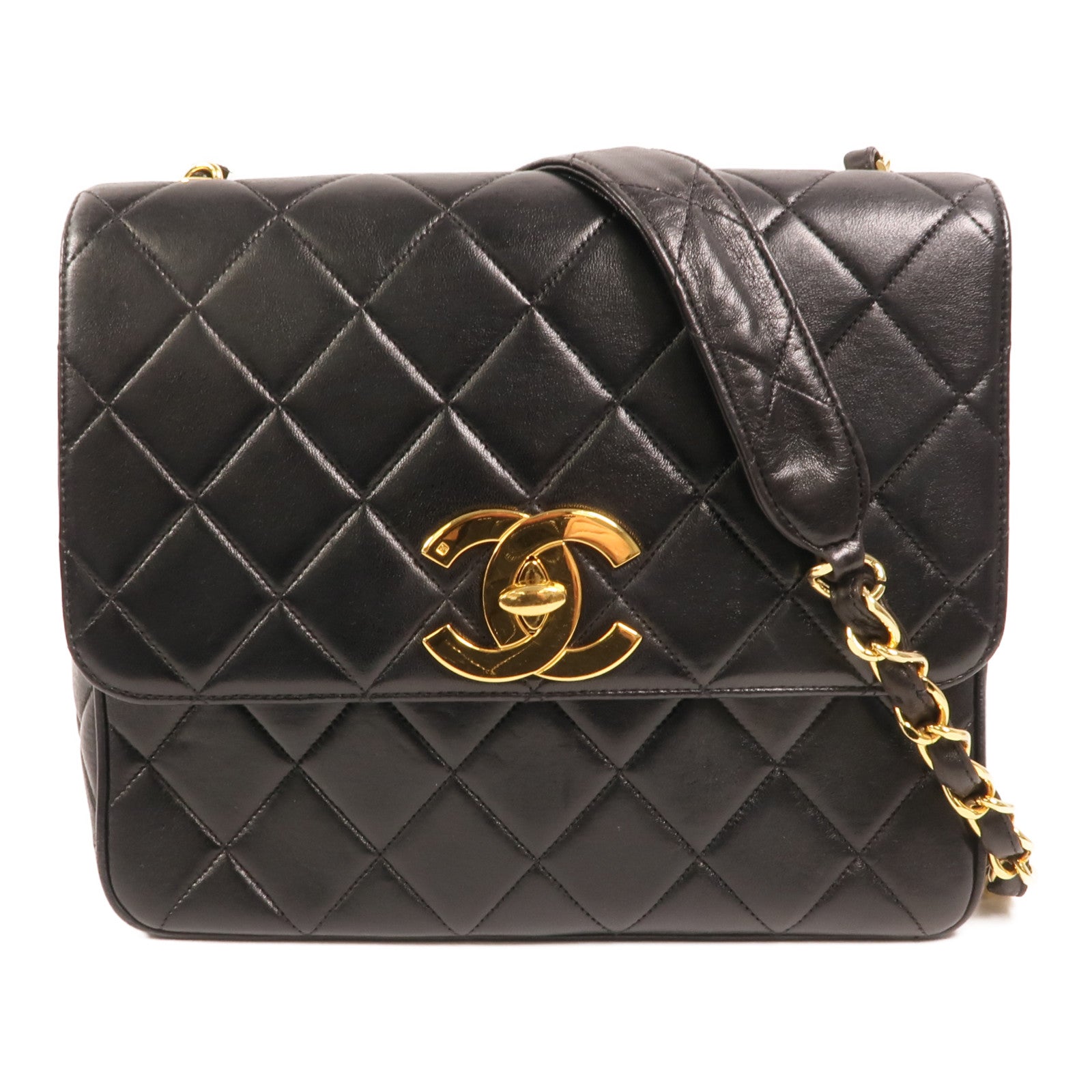 CHANEL 羊皮皮革Vintage Chain Shoulder金扣鏈帶肩背袋