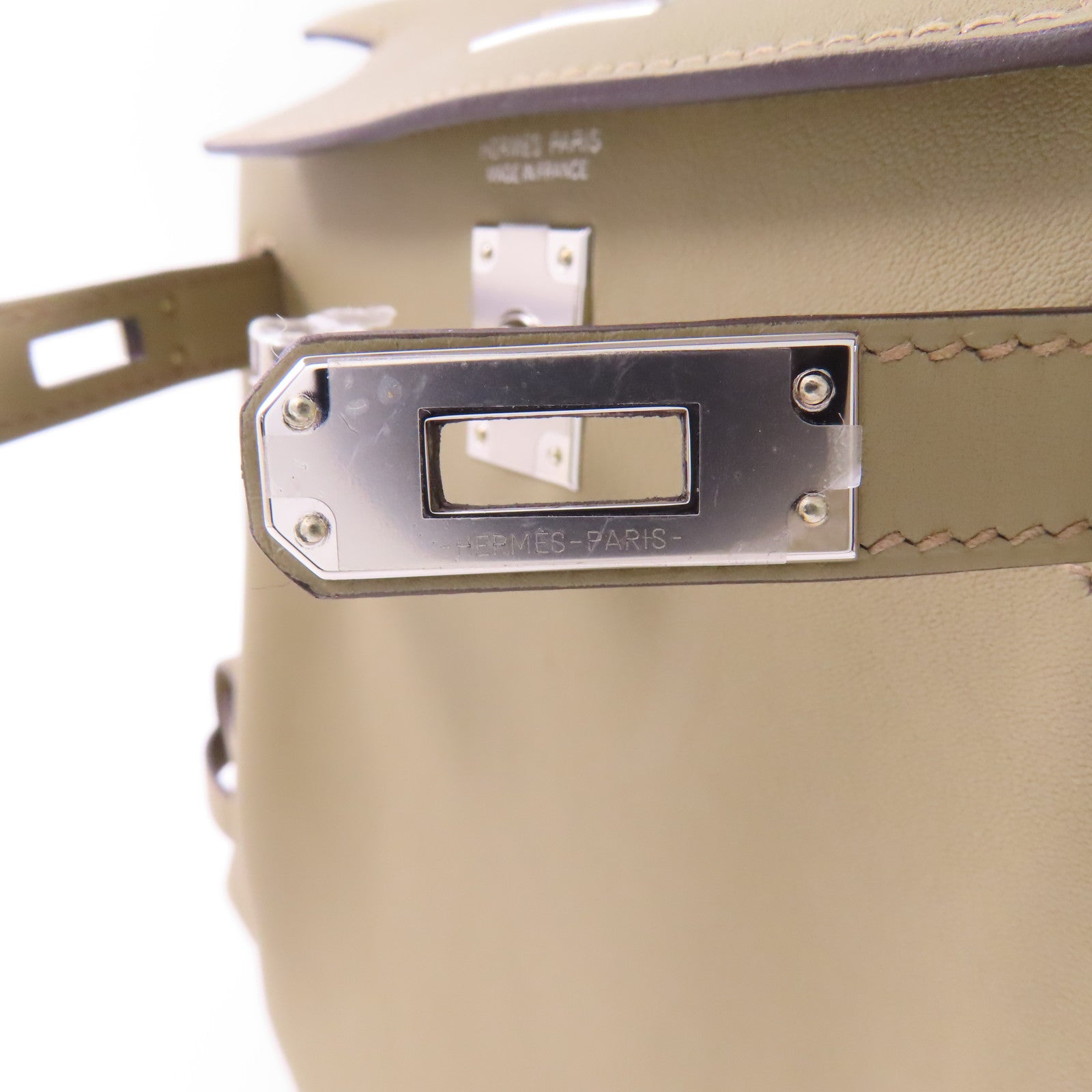 HERMES Swift皮革Kelly Jump銀扣背包Beige Marfa