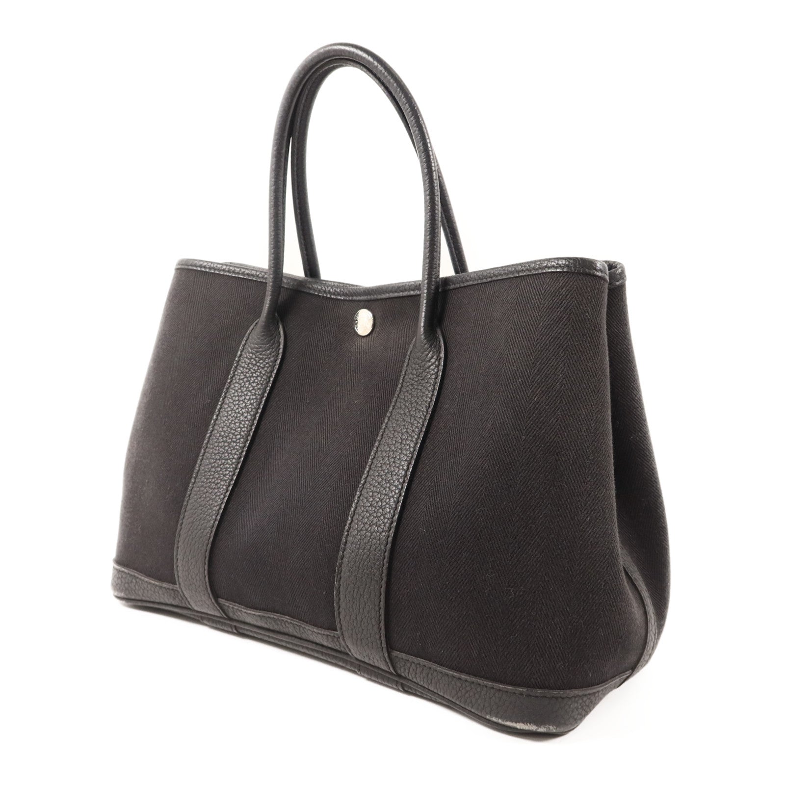 HERMES 帆布/Negonda皮革Garden Party TPM銀扣手挽袋Noir/Blue Indigo