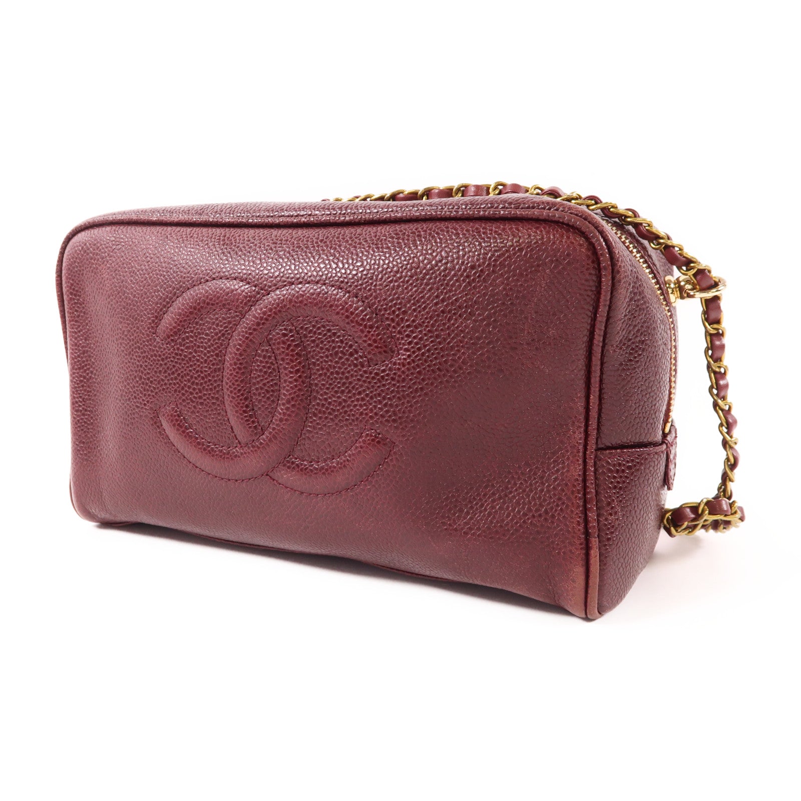 CHANEL 牛皮皮革Chain Shoulder金扣鏈帶肩背袋