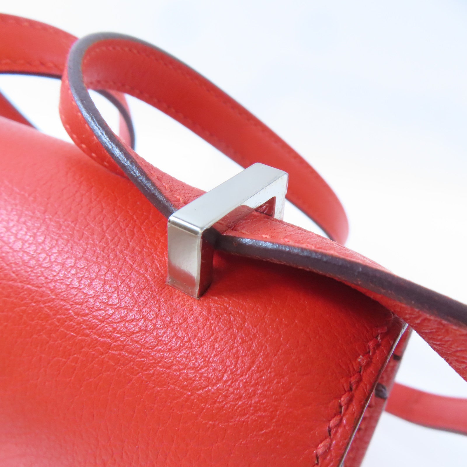 HERMES 【激減優惠】Evercolor皮革Mini Constance銀扣肩背袋Capucine/螢光橘色