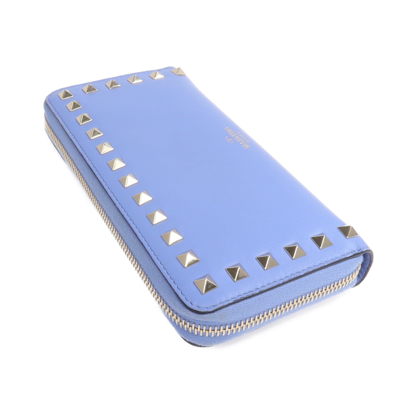 Valentino 【激減優惠】牛皮皮革Rockstud Round Long Wallet金扣拉鏈長錢包