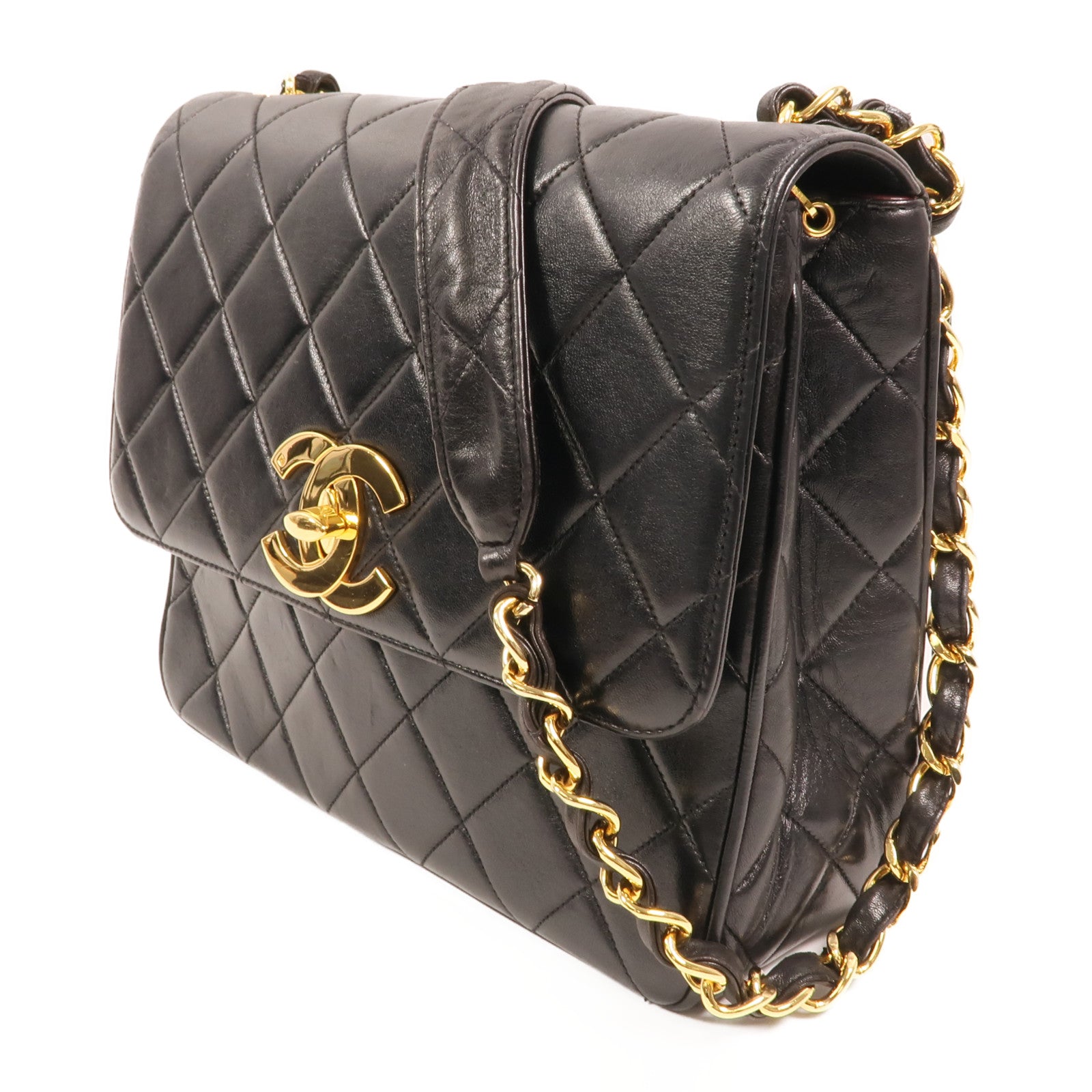 CHANEL 羊皮皮革Vintage Chain Shoulder金扣鏈帶肩背袋