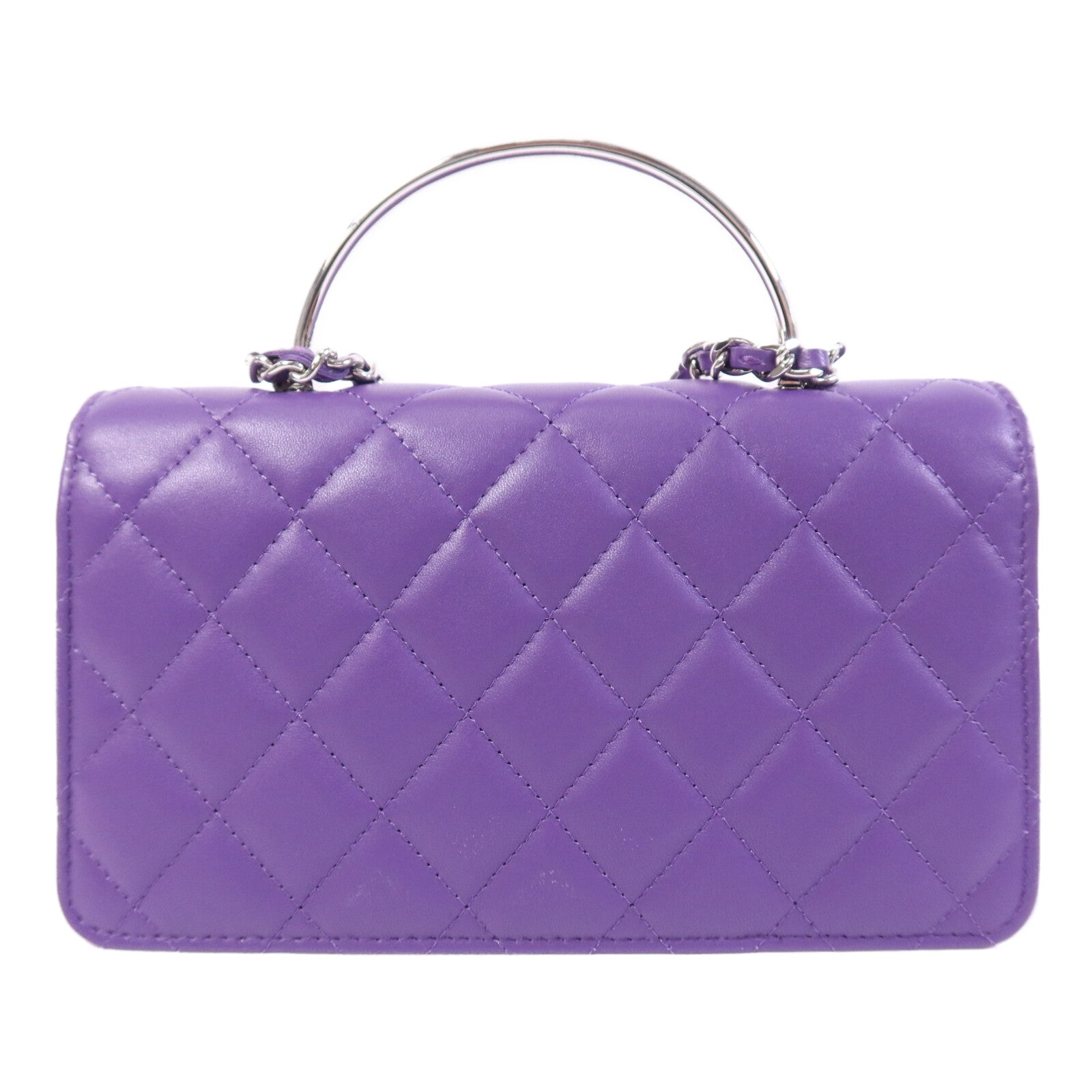 CHANEL 羊皮皮革Top Handle Chain Bag銀扣鏈帶手挽肩背兩用袋