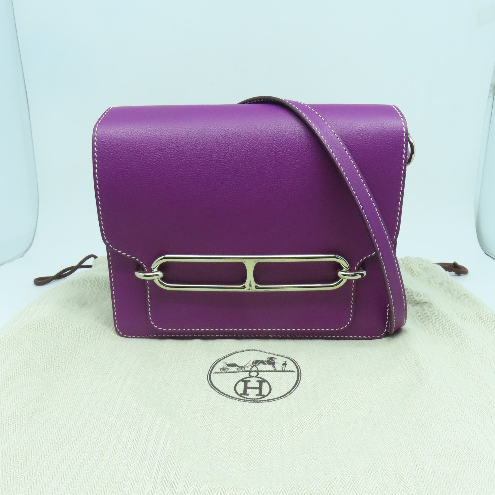 HERMES **【清倉大減價】Evercolor皮革Roulis 23銀扣肩背袋海葵紫色