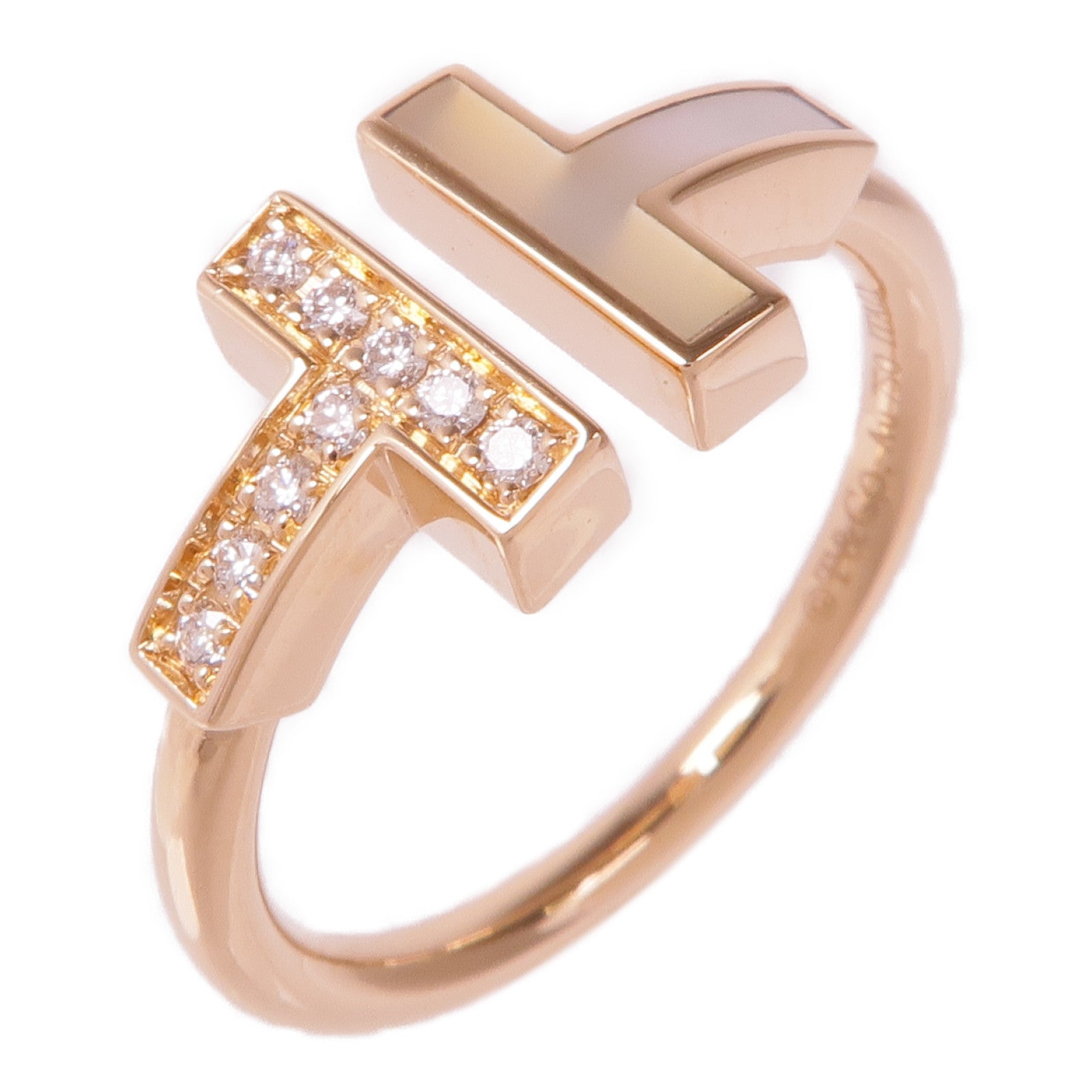 TIFFANY＆CO 18K玫瑰金Diamond T Wire Ring鑽石戒指US#6.75