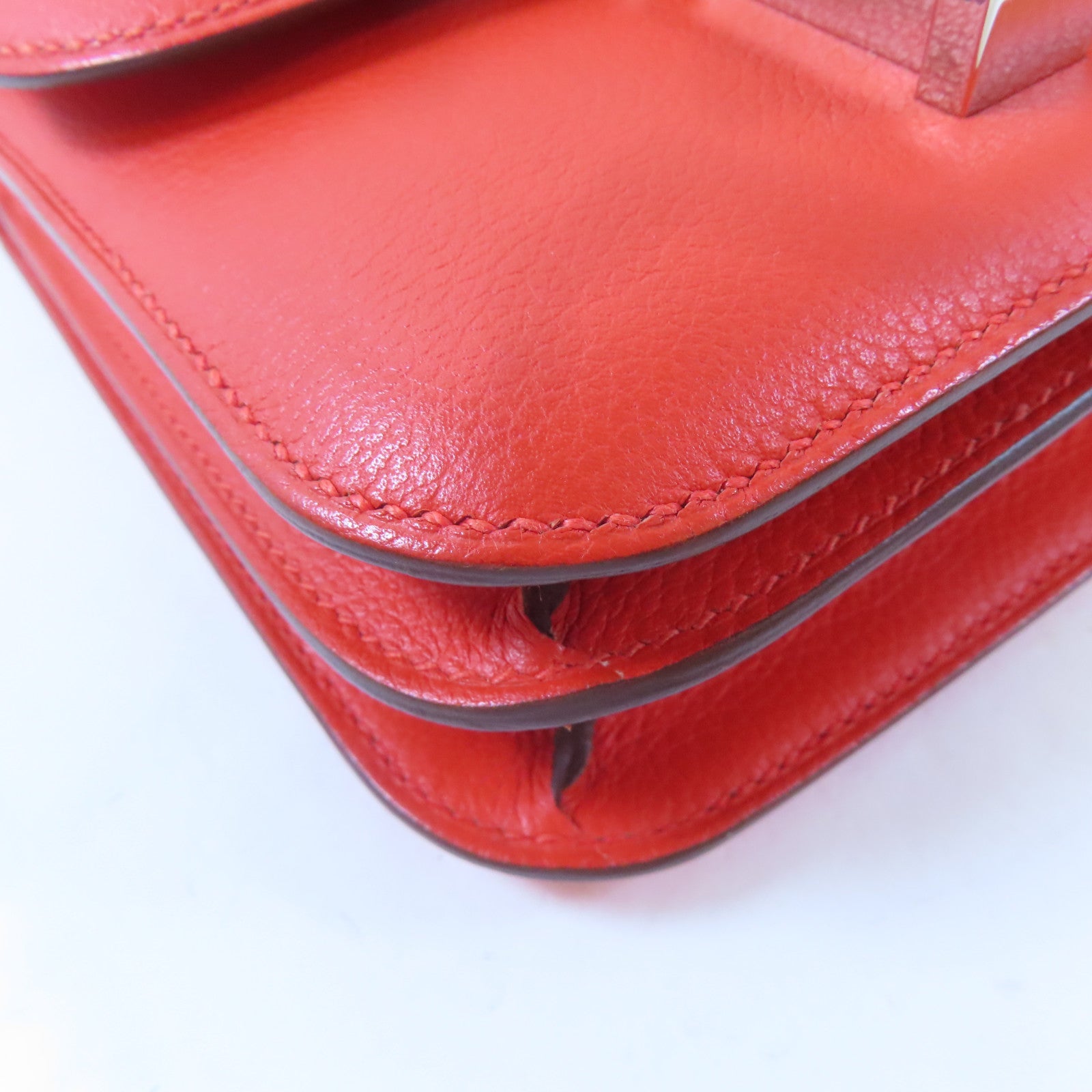 HERMES 【激減優惠】Evercolor皮革Mini Constance銀扣肩背袋Capucine/螢光橘色