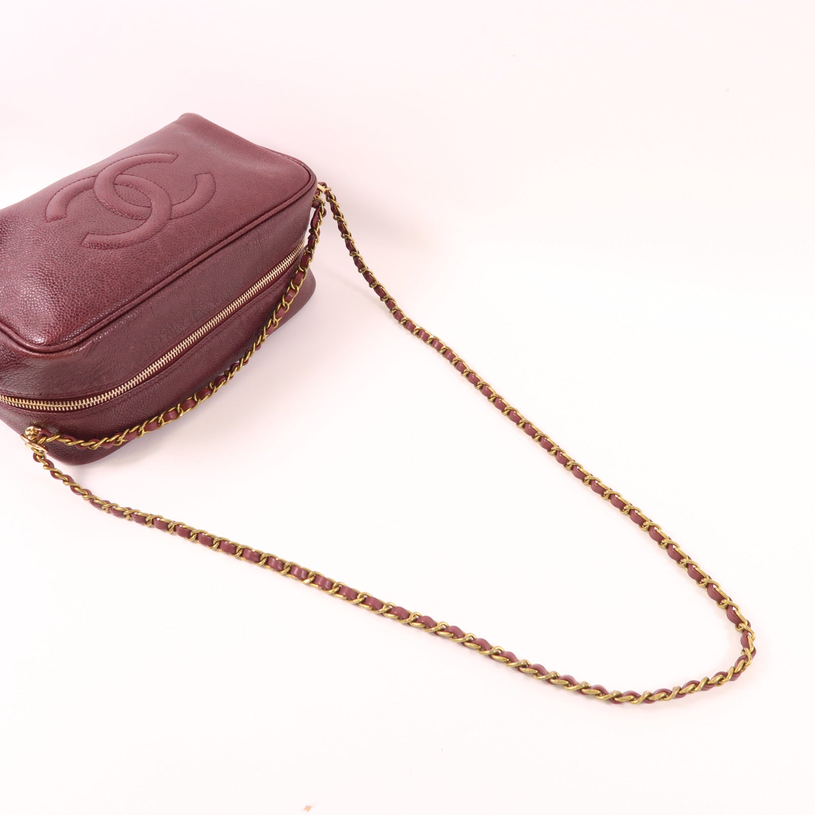 CHANEL 牛皮皮革Chain Shoulder金扣鏈帶肩背袋