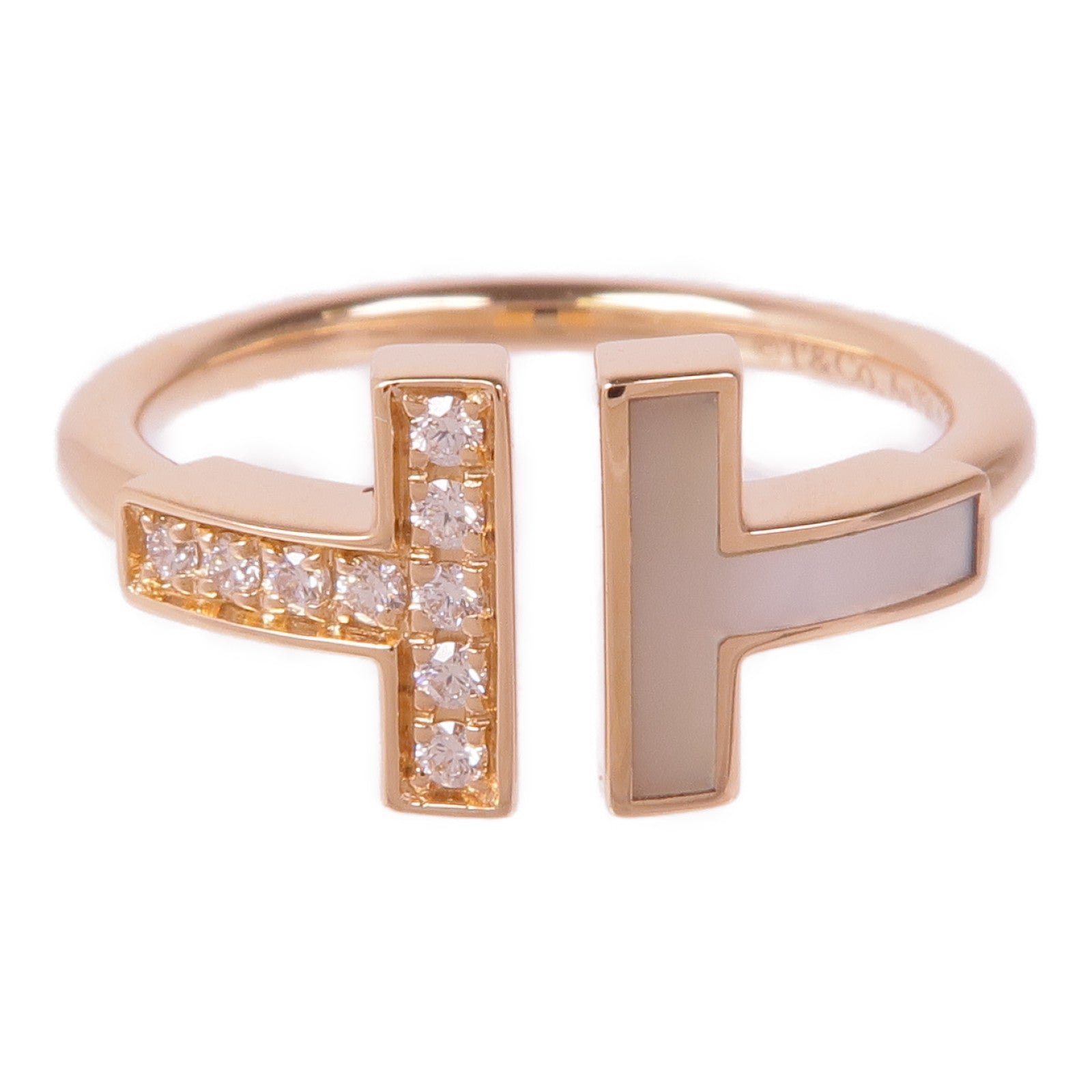 TIFFANY＆CO 18K玫瑰金Diamond T Wire Ring鑽石戒指US#6.75