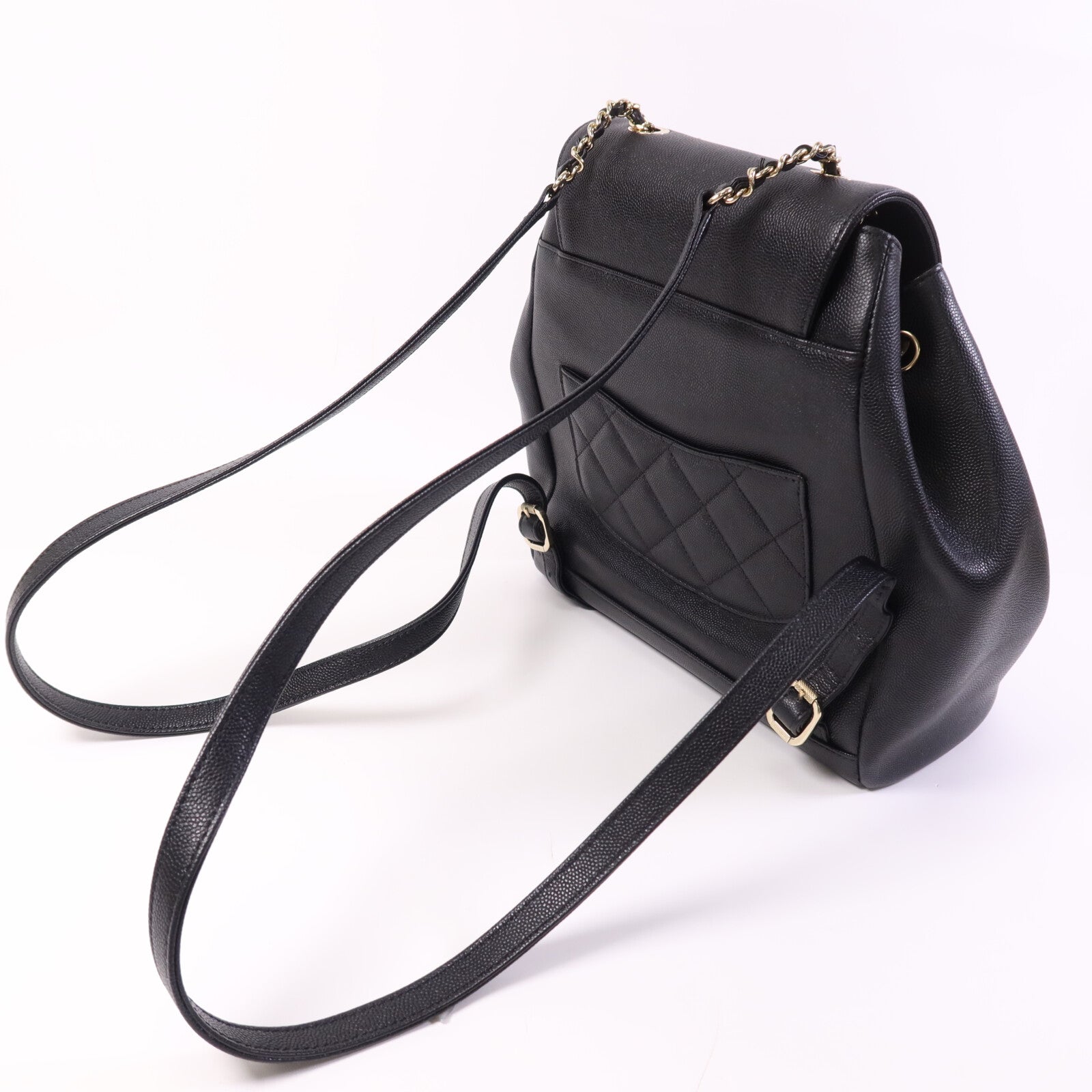 CHANEL 牛皮皮革Backpack金扣鏈帶背包