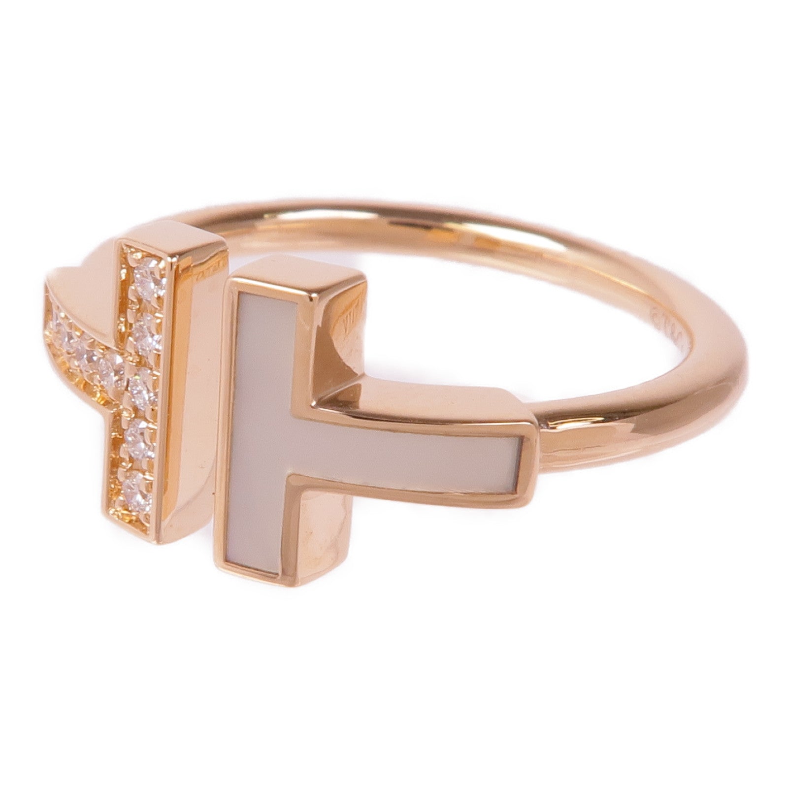 TIFFANY＆CO 18K玫瑰金Diamond T Wire Ring鑽石戒指US#6.75