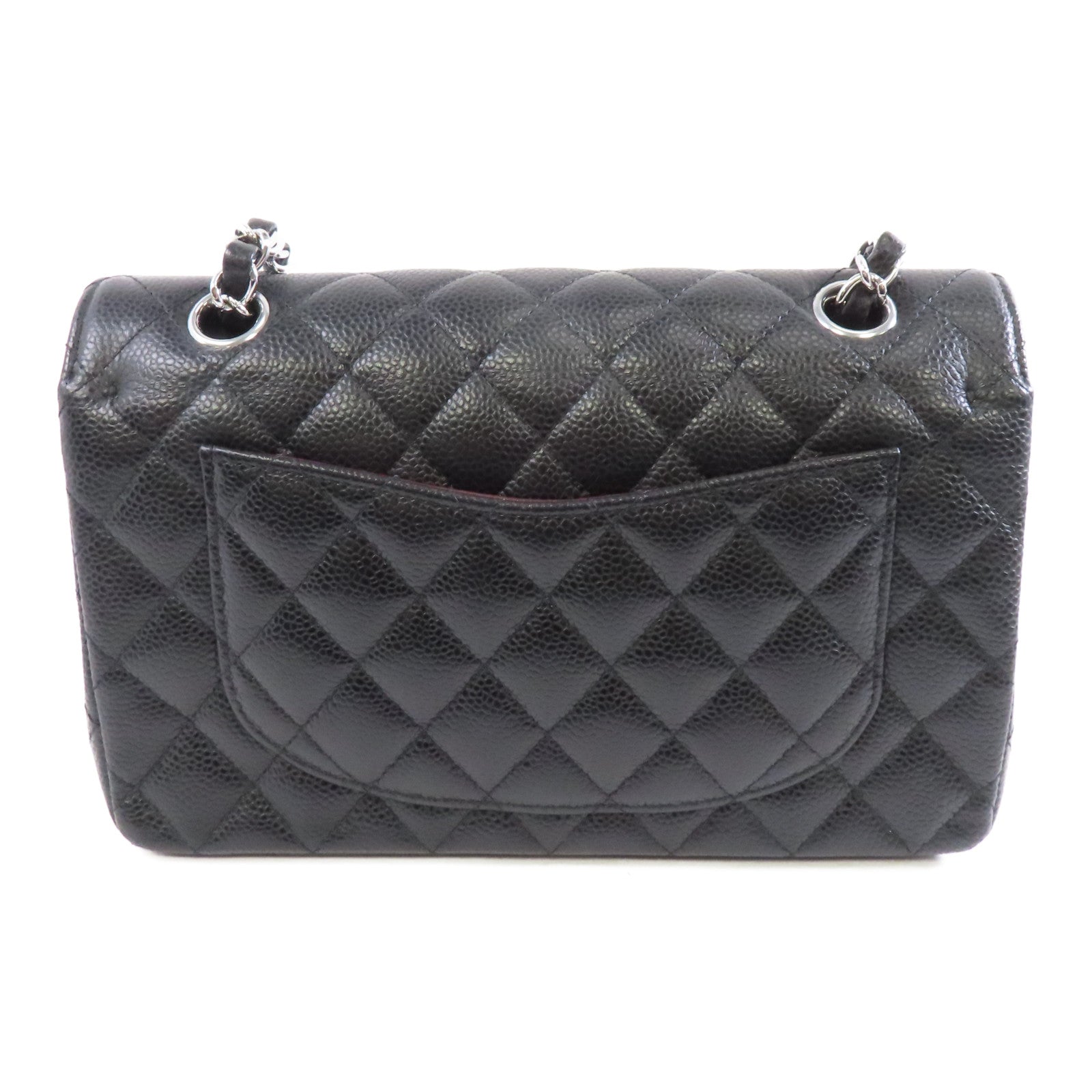CHANEL 菱格Caviar皮革Classic Flap 23銀扣鏈帶肩背袋黑色