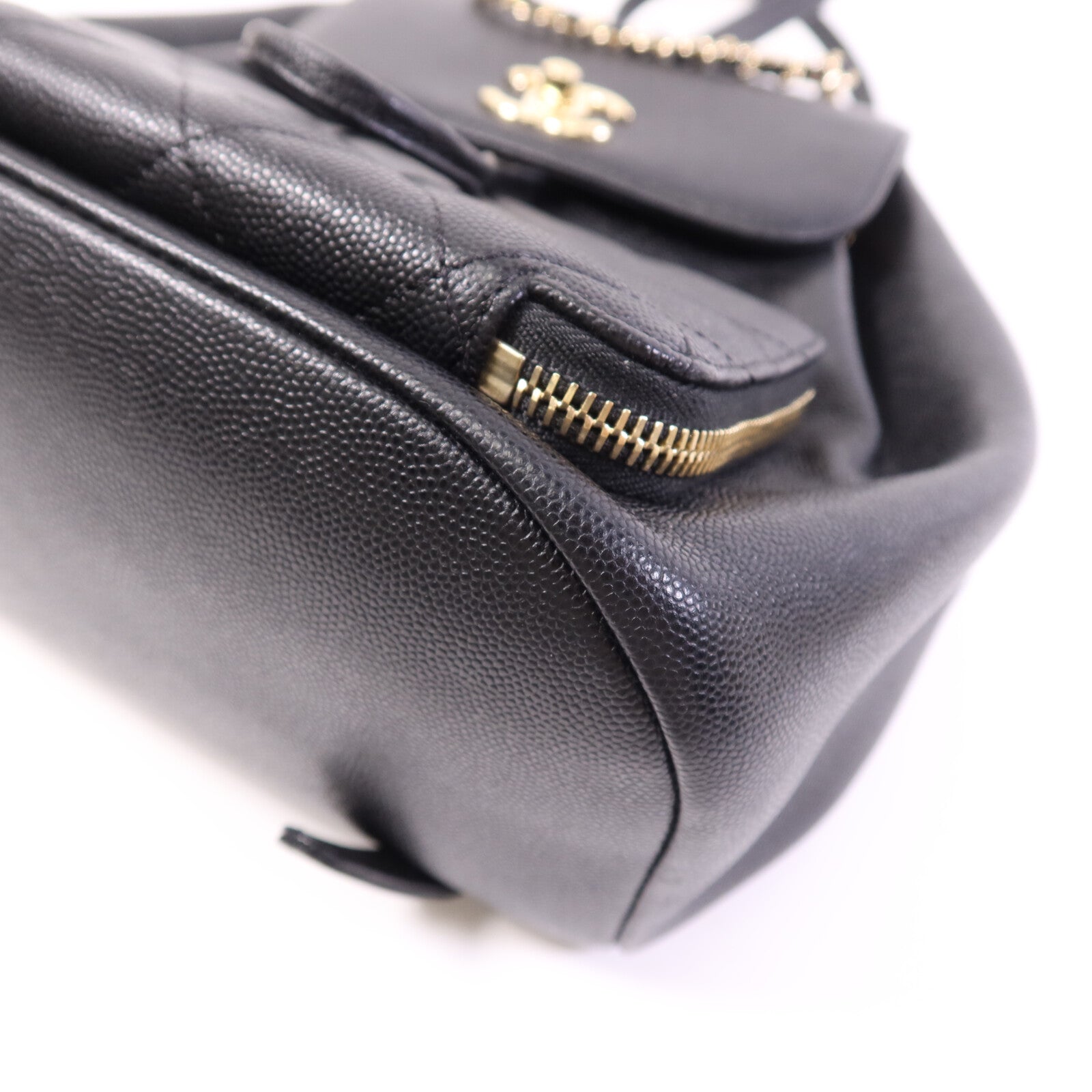 CHANEL 牛皮皮革Backpack金扣鏈帶背包