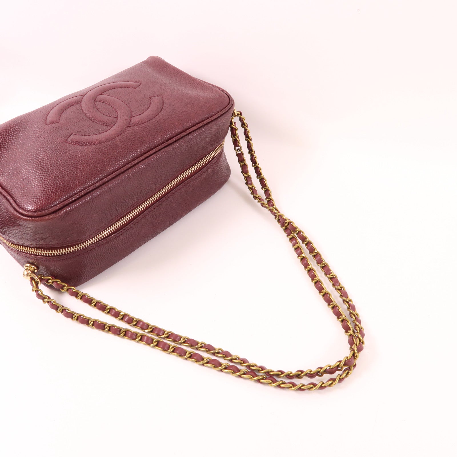 CHANEL 牛皮皮革Chain Shoulder金扣鏈帶肩背袋