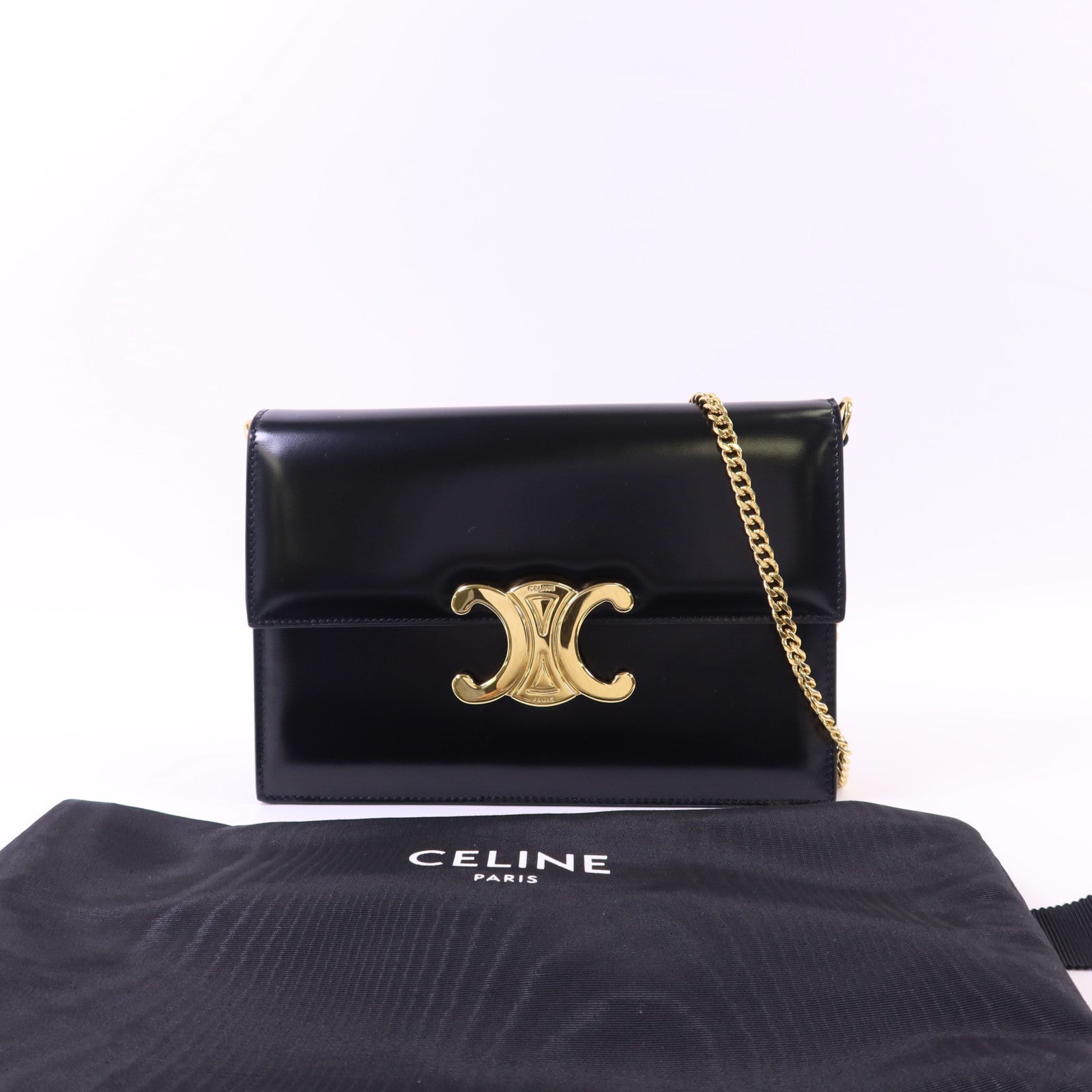 CELINE 牛皮皮革Chain Shoulder金扣肩背袋