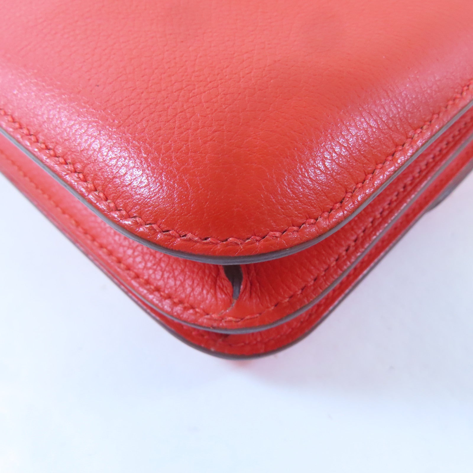 HERMES 【激減優惠】Evercolor皮革Mini Constance銀扣肩背袋Capucine/螢光橘色
