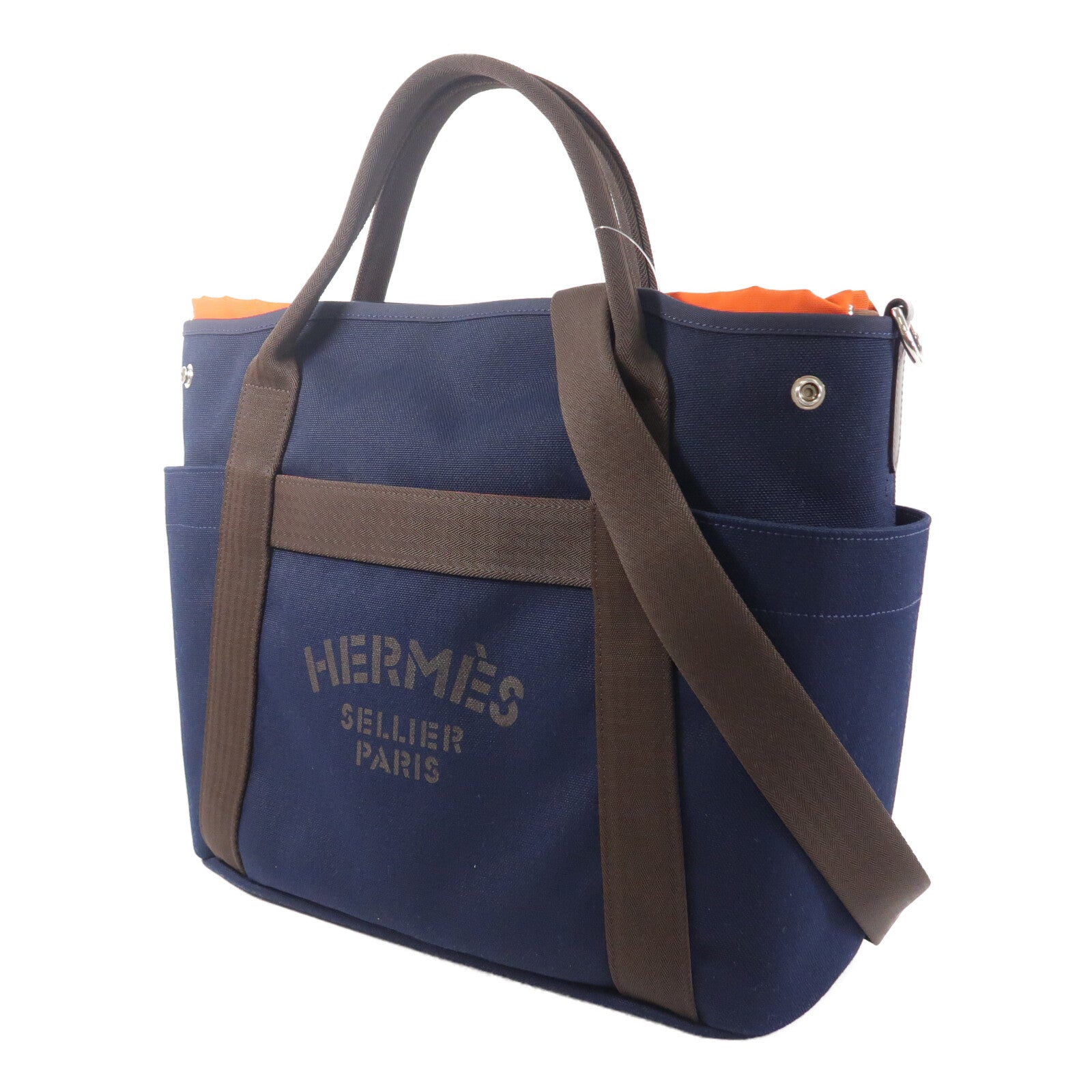 HERMES 帆布The Grooming Bag手挽肩背兩用袋Bleu France/Feu