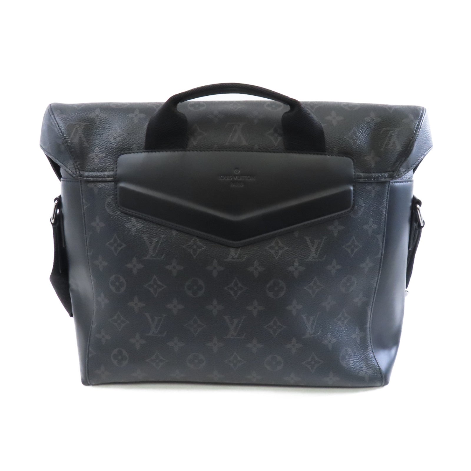 LOUIS VUITTON Monogram Eclipse Messenger Voyage MM銀扣肩背袋黑色