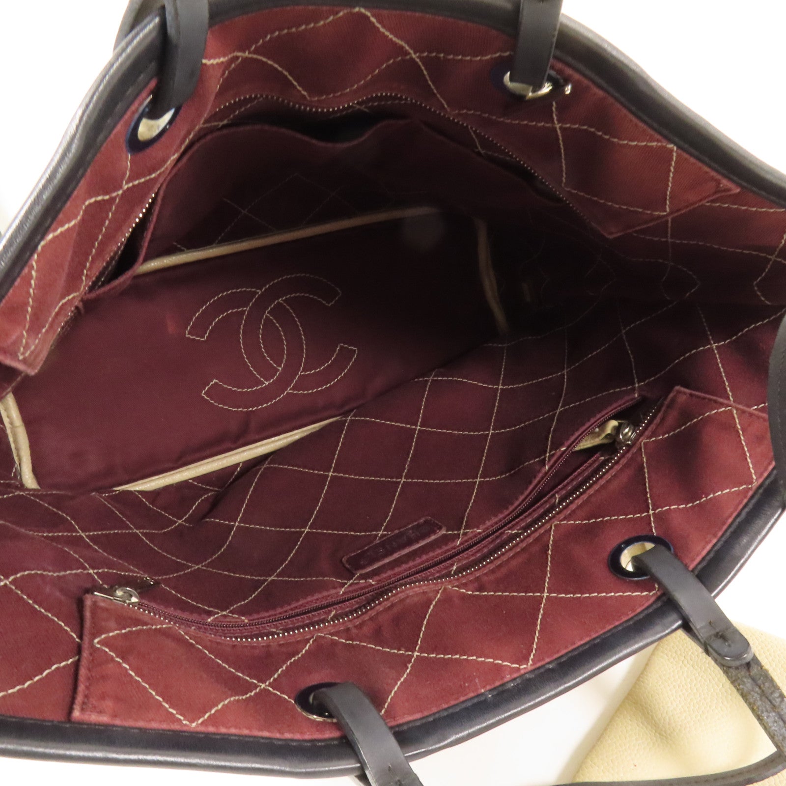 CHANEL 牛皮皮革Tote Bag銀扣肩背袋