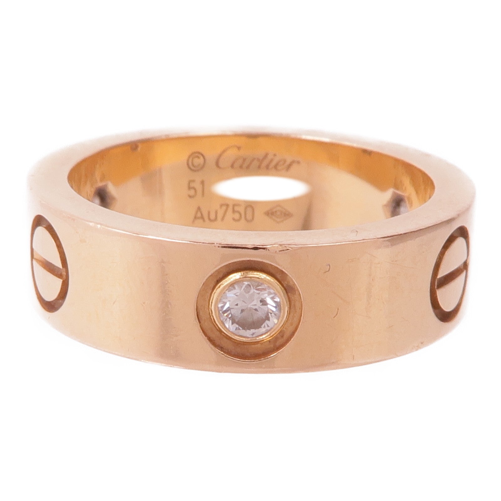 CARTIER 18K玫瑰金Love Ring 3 Diamonds鑽石戒指Cartier#51/US#5.75