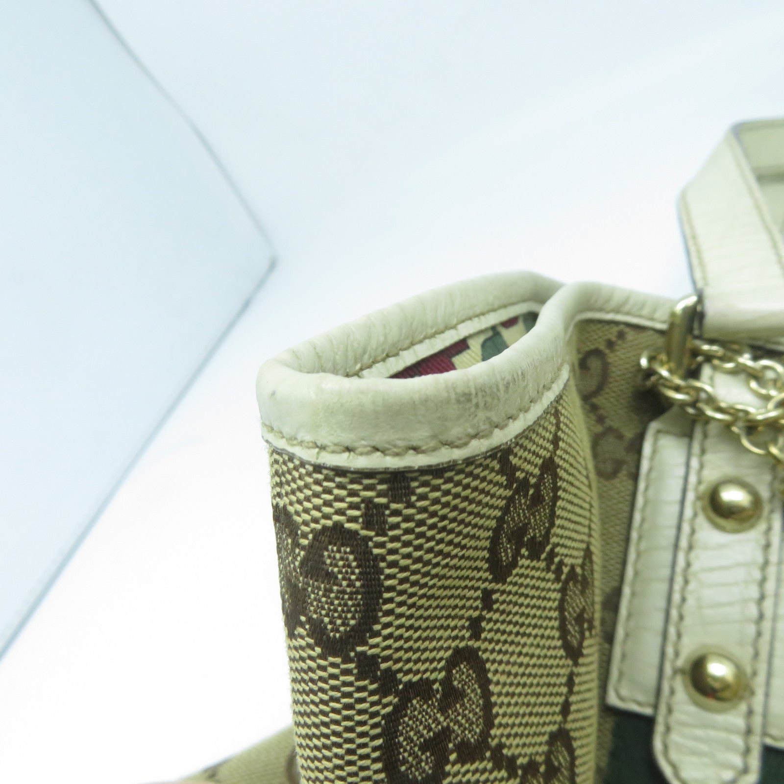 GUCCI 帆布Tote Bag金扣手挽袋白色/啡色