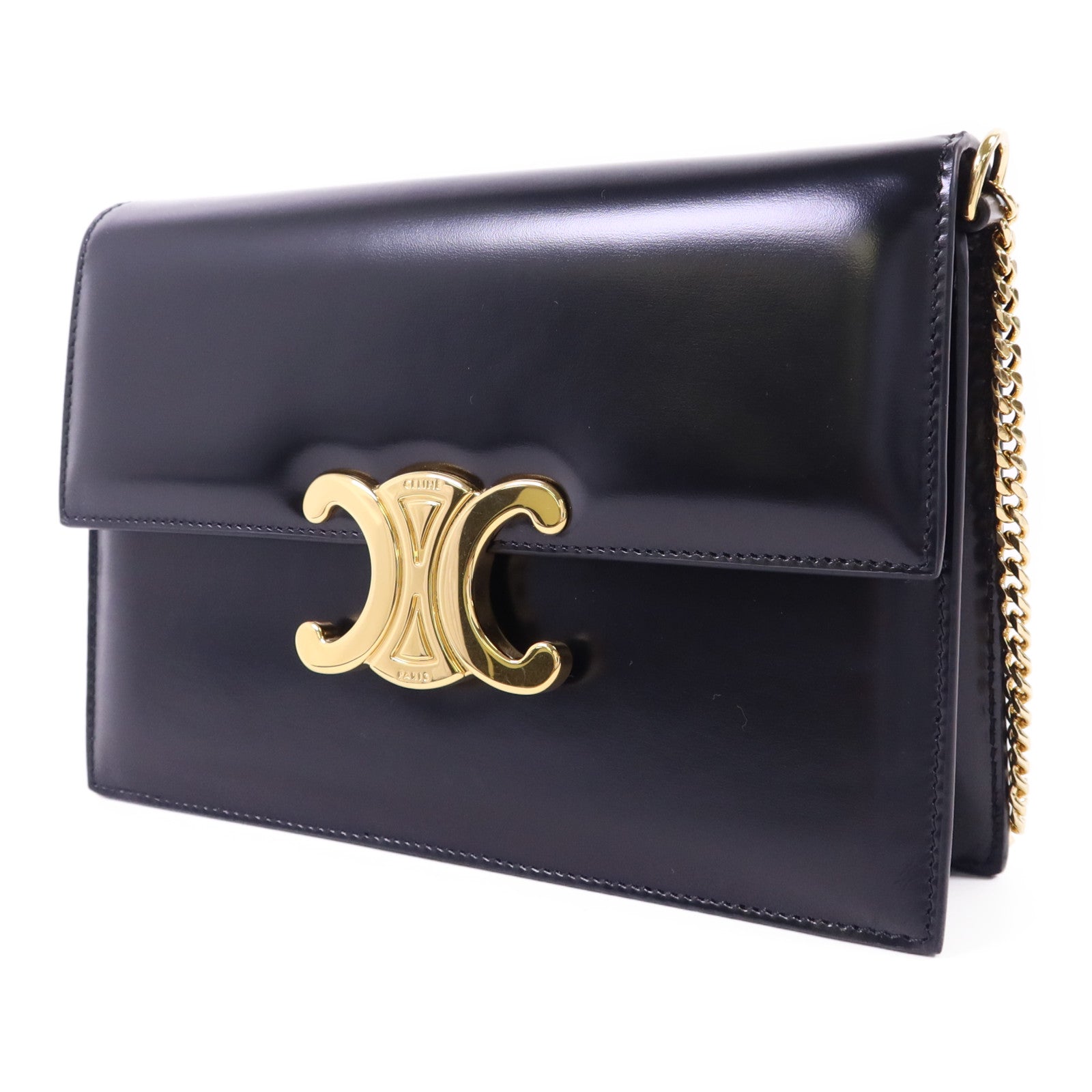 CELINE 牛皮皮革Chain Shoulder金扣肩背袋