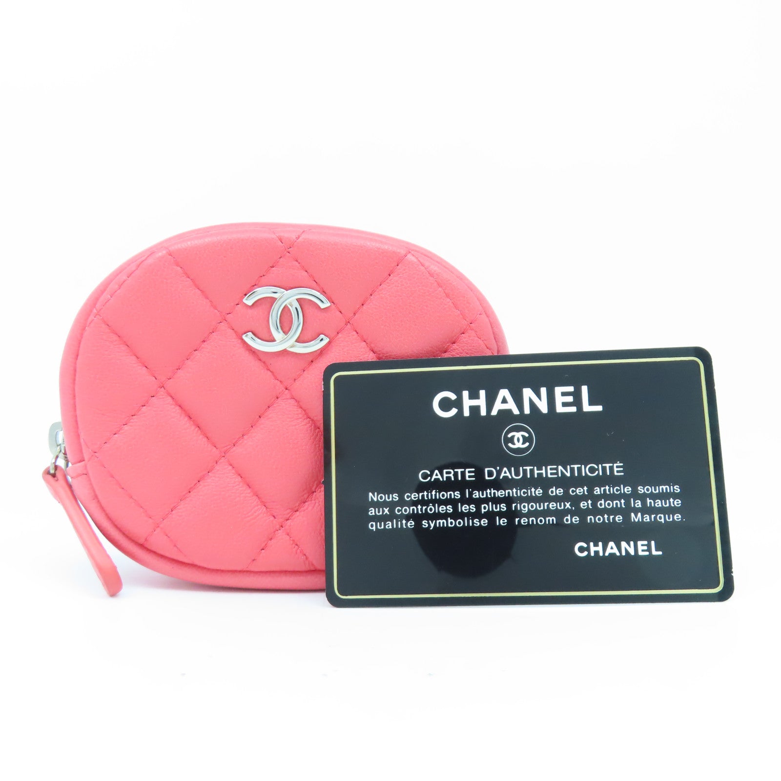 CHANEL 【激減優惠】菱格羊皮皮革Coin Case銀扣零錢包粉紅色