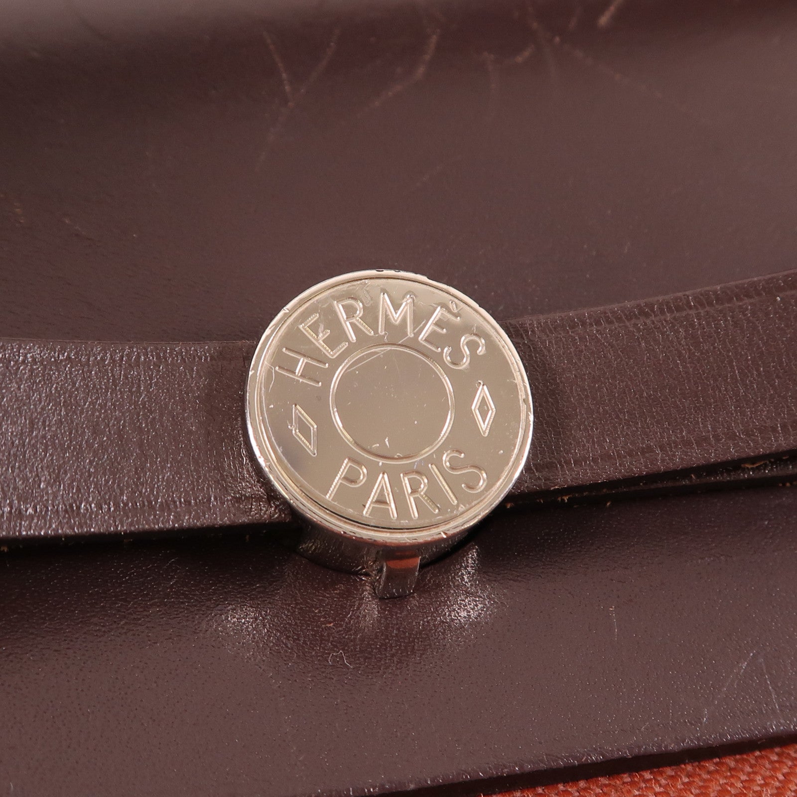 HERMES 帆布Herbag GM銀扣手挽肩背兩用袋Brique棕色