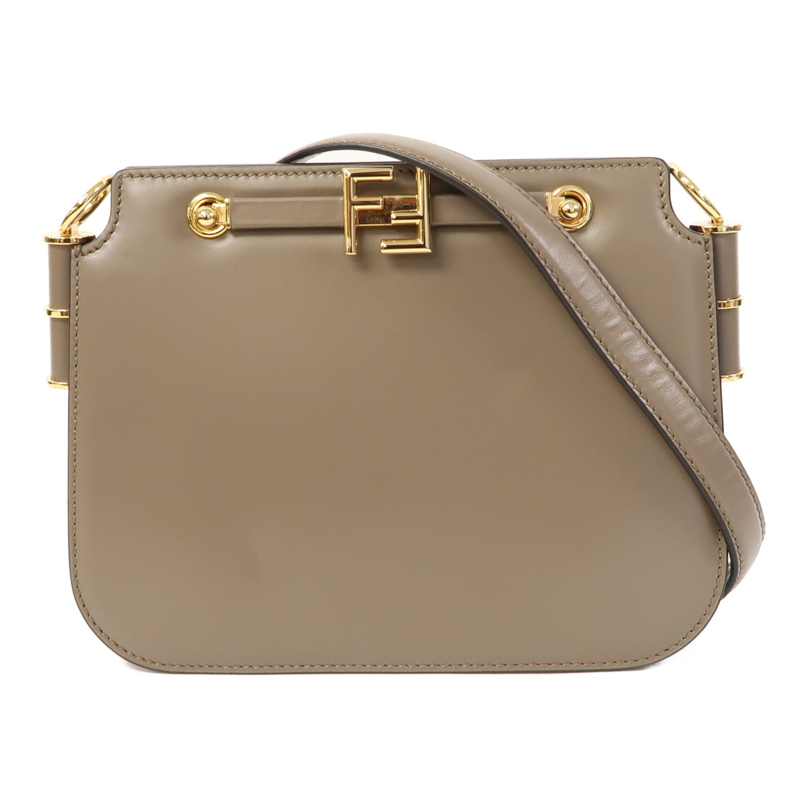 FENDI 牛皮皮革Touch FF金扣肩背袋灰色