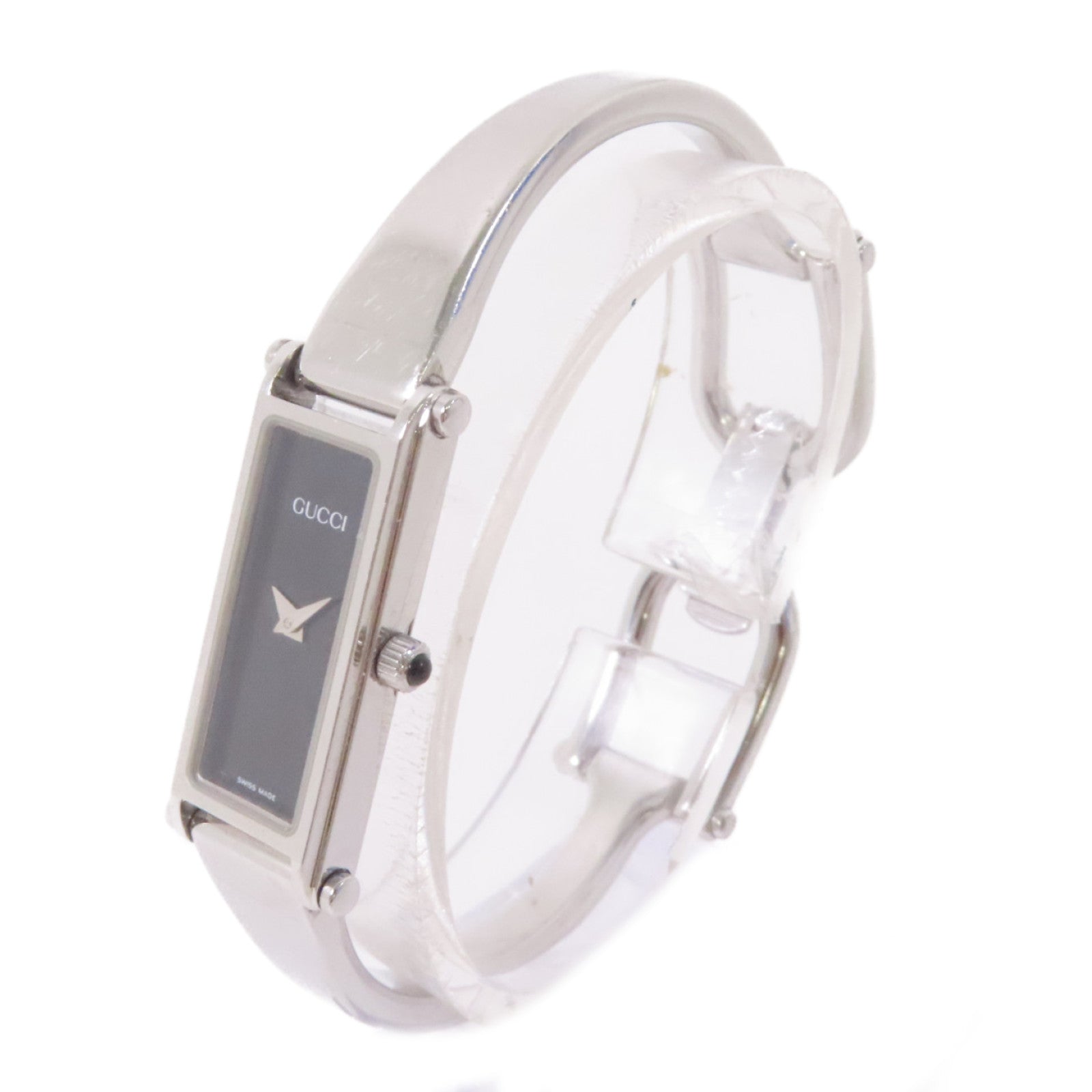 GUCCI Bangle Black Dial Watch不鏽鋼石英機芯手錶黑色