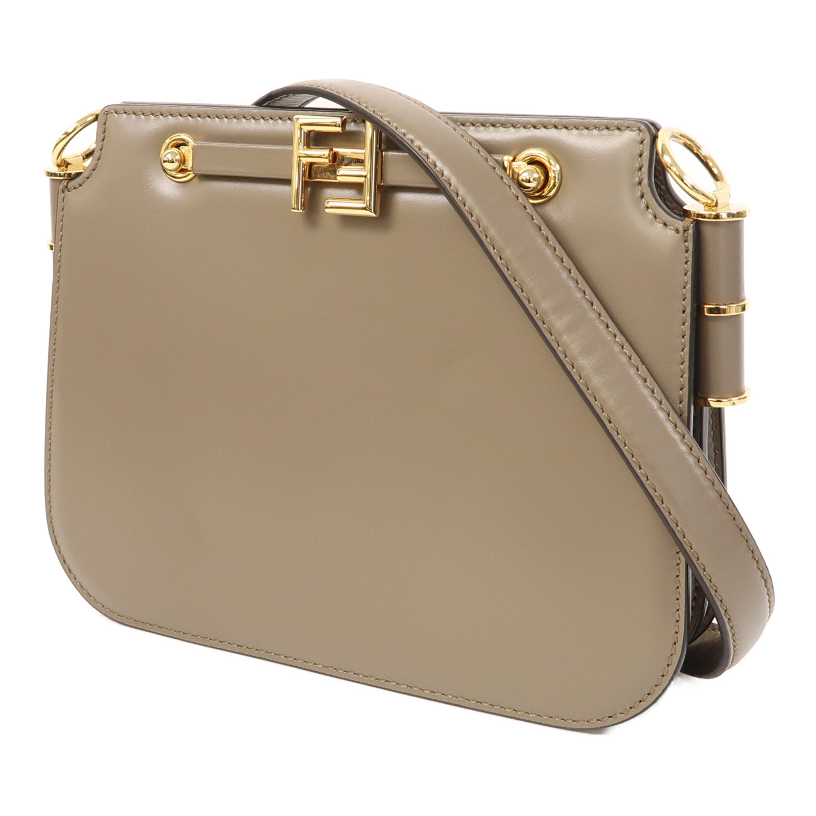 FENDI 牛皮皮革Touch FF金扣肩背袋灰色