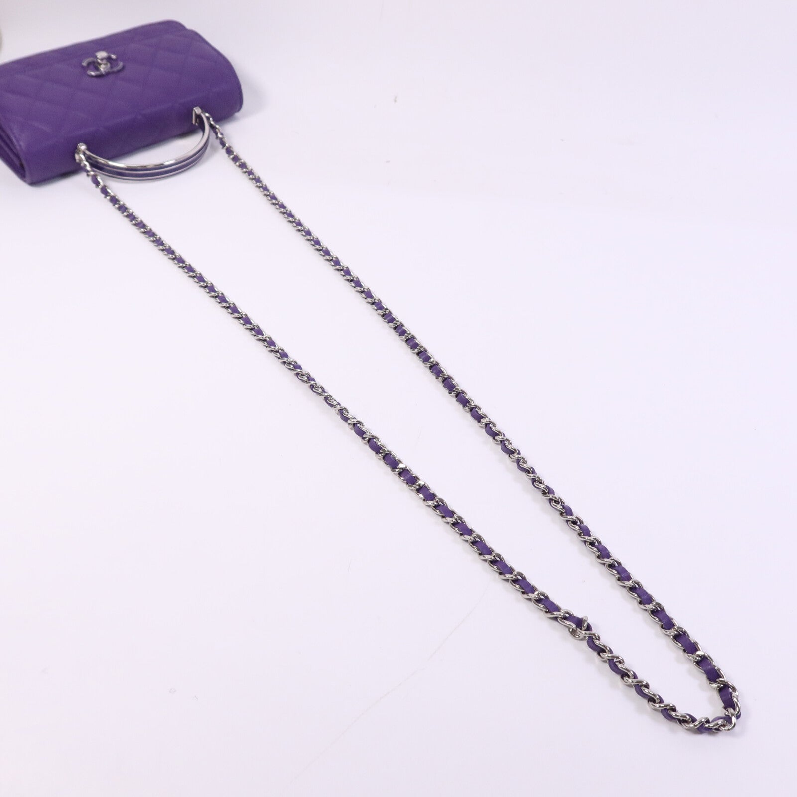 CHANEL 羊皮皮革Top Handle Chain Bag銀扣鏈帶手挽肩背兩用袋