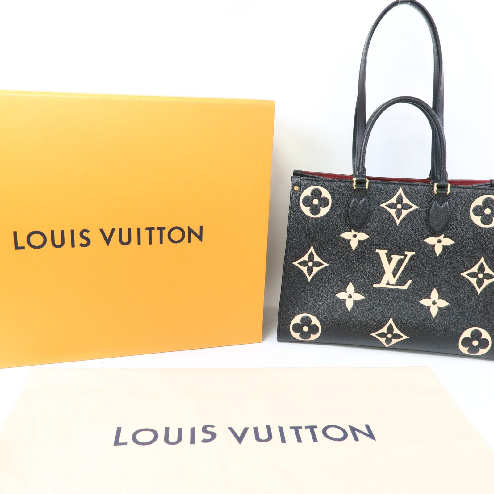 LOUIS VUITTON Monogram Empreinte OnTheGo MM金扣手挽肩背兩用袋黑色/白色