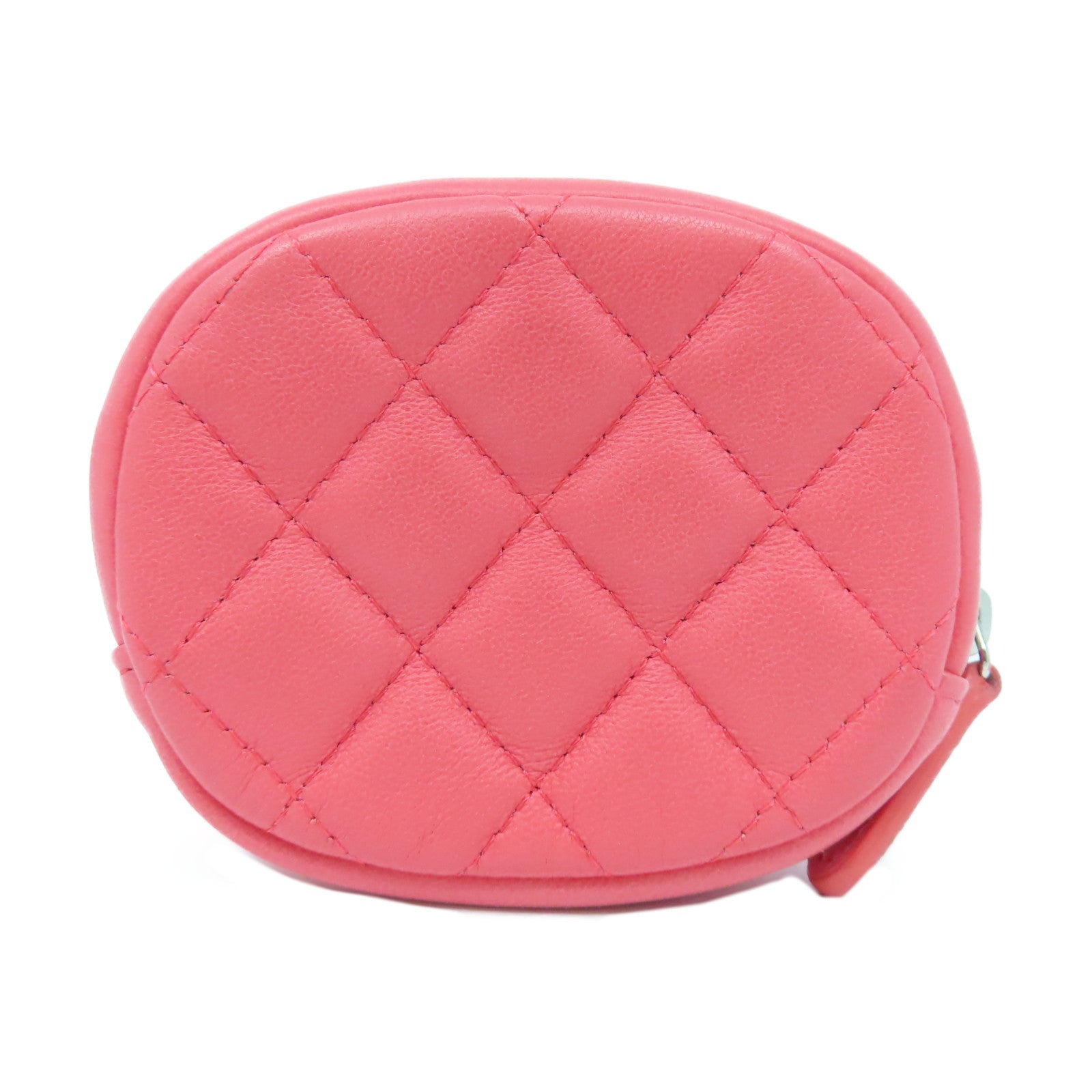 CHANEL 【激減優惠】菱格羊皮皮革Coin Case銀扣零錢包粉紅色