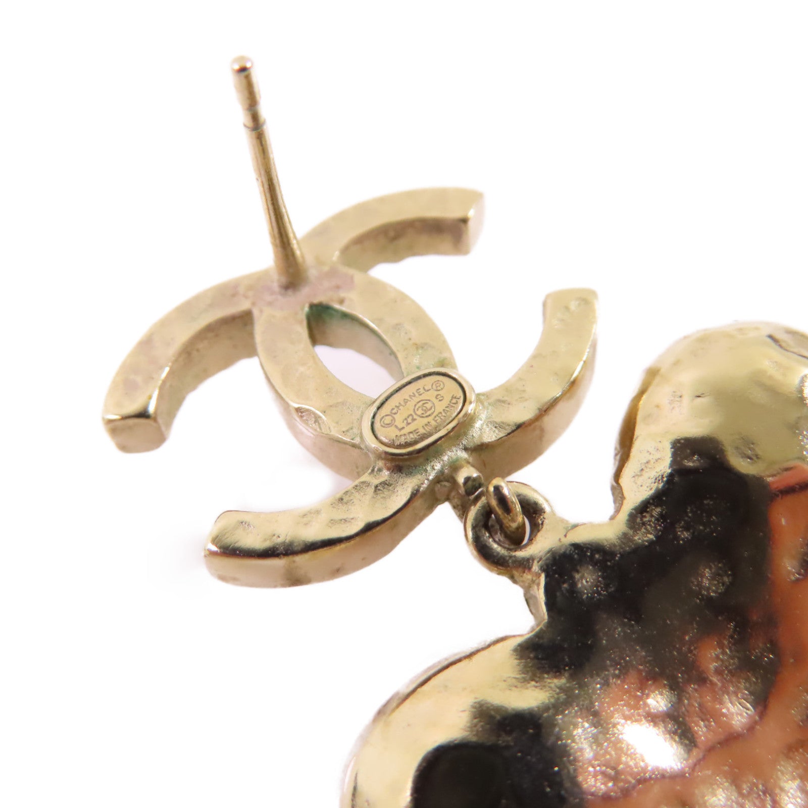 CHANEL 金屬/仿珍珠Earrings金扣耳環/紅色/淺紫色金色