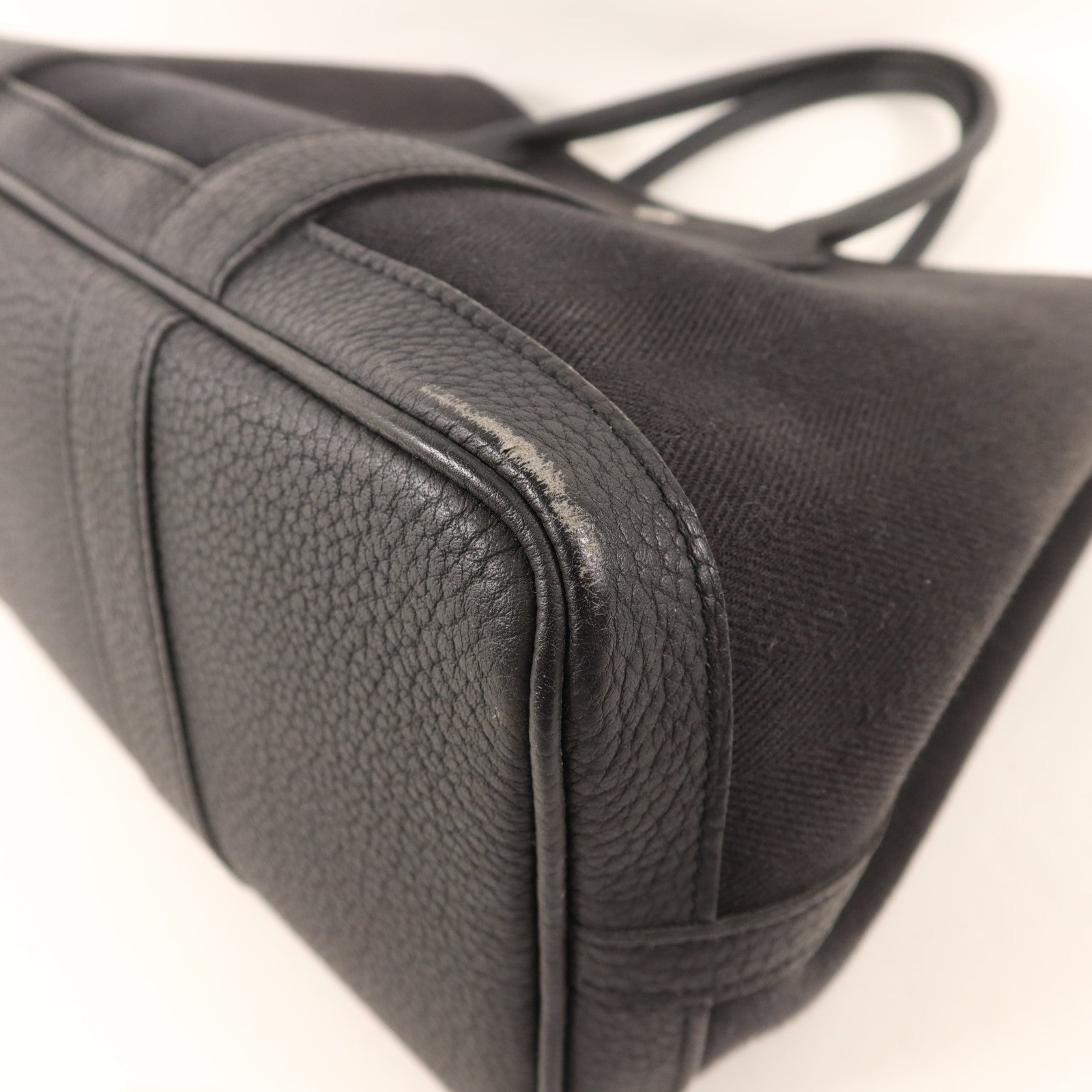 HERMES 帆布/Negonda皮革Garden Party TPM銀扣手挽袋Noir/Blue Indigo