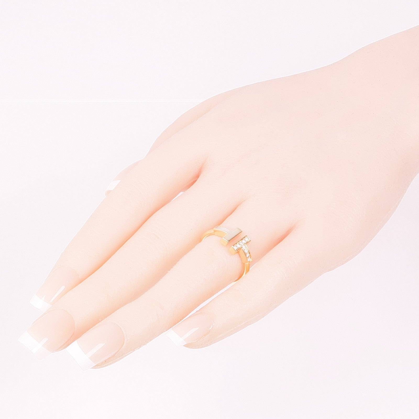 TIFFANY＆CO 18K玫瑰金Diamond T Wire Ring鑽石戒指US#6.75