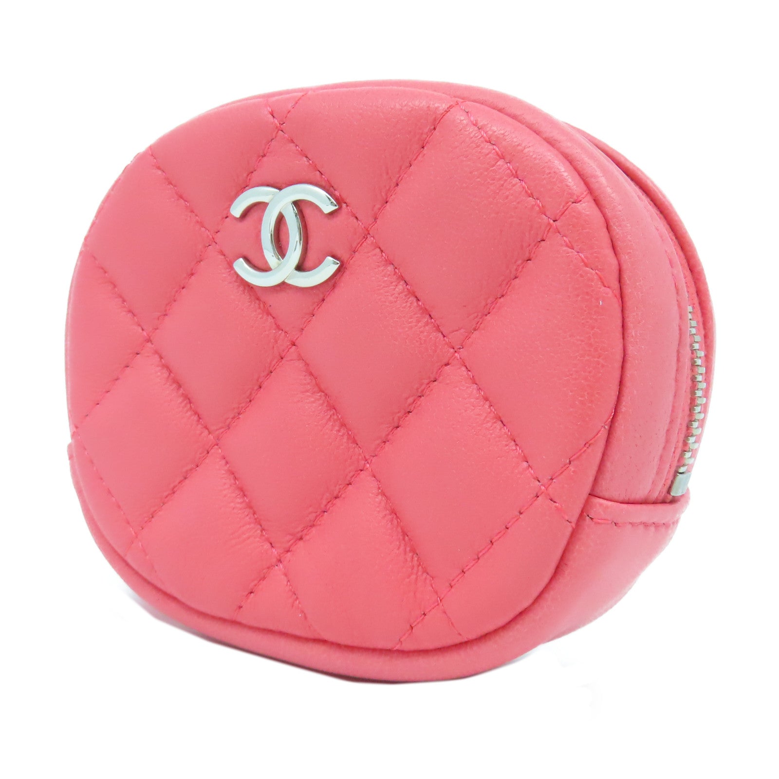 CHANEL 【激減優惠】菱格羊皮皮革Coin Case銀扣零錢包粉紅色